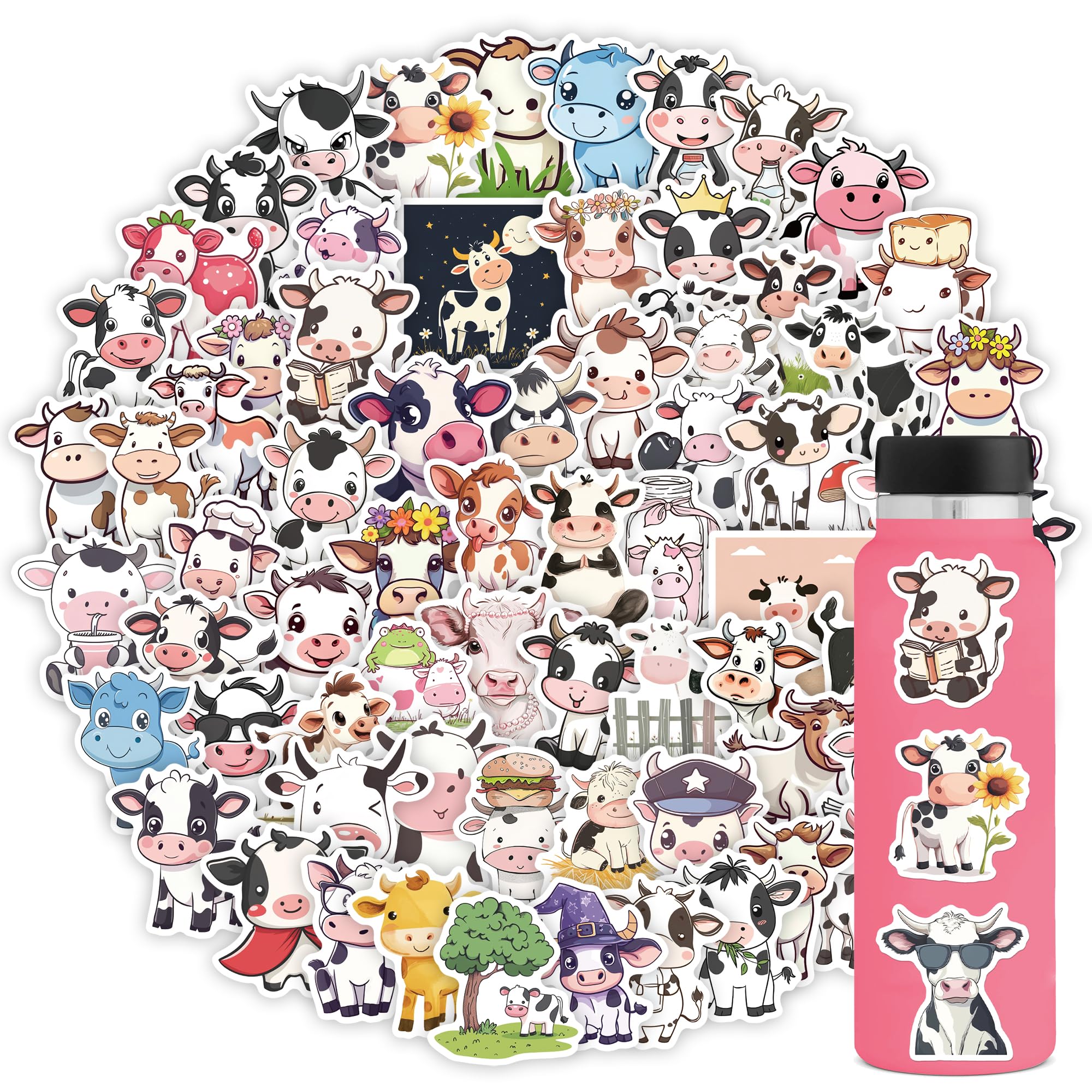 80 Pcs Cute Cow Stickers,Kawaii Cow Stickers For Boys Girls Teens,Unique Designed Cartoon Vinyl Waterproof Aesthetic Cow Stickers For Water Bottles Laptop Computer Skateboard