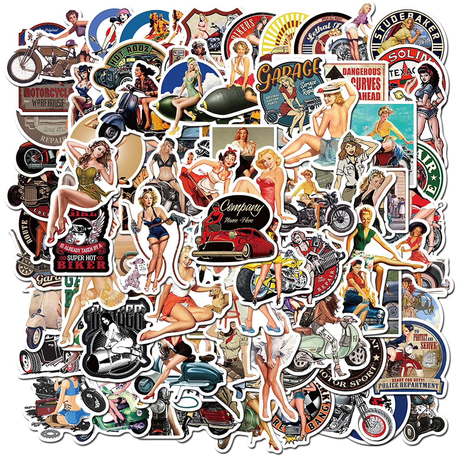 100Pcs Sexy Pinup Girl Stickers, Retro Motorcycle Girl Stickers Pack For Adults, Waterproof Vintage Stickers Decals For Water Bo