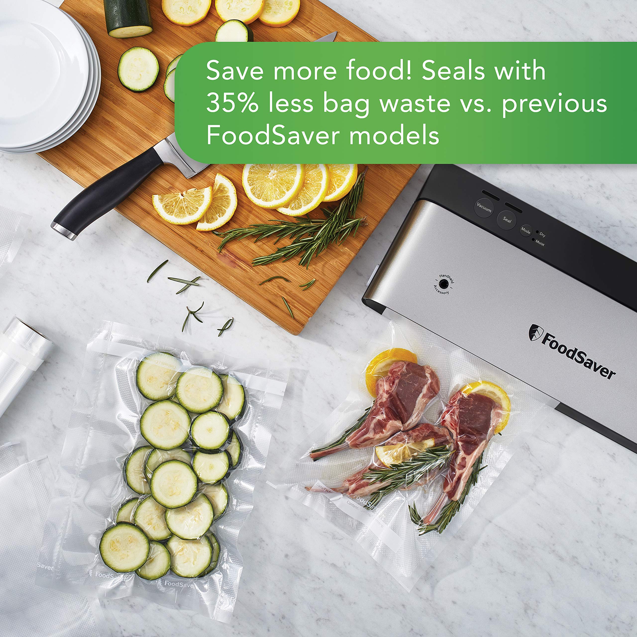 Foodsaver Powervac Compact Vacuum Sealing Machine, Stainless Steel & Black, Vertical Storage, Vs0150 | Preserves Freshness, Reduces Bag Waste, For Both Dry And Wet Food