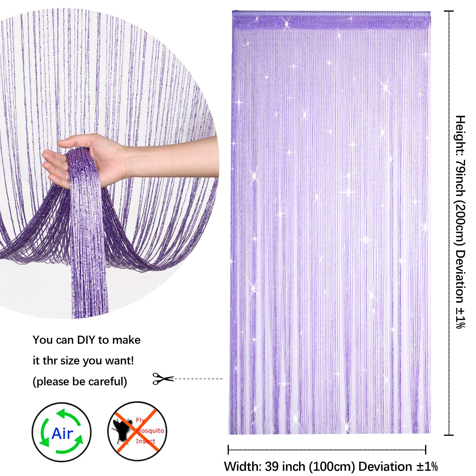 2 Pack 39 X 79 Inch Beaded Curtain String Door Curtains, Hippie Room Decor Beaded Curtains For Doorway, Closet Curtains, Room Di