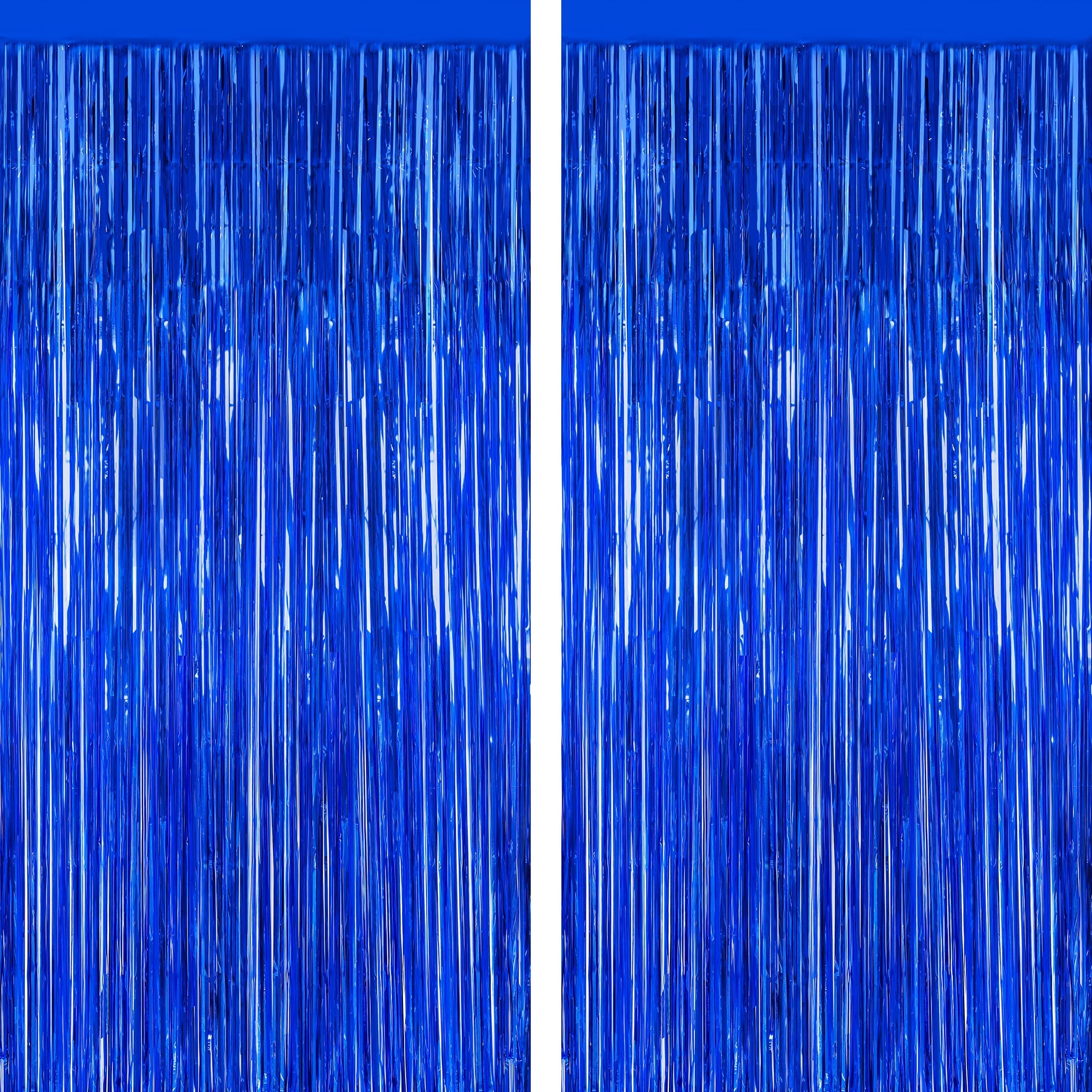 2 PCS Tinsel Backdrop, 3.28 FT x 7.05 FT Dark Blue Backdrop Curtains, Metallic Passover Fringe Curtains Party Streamer, Navy Blu