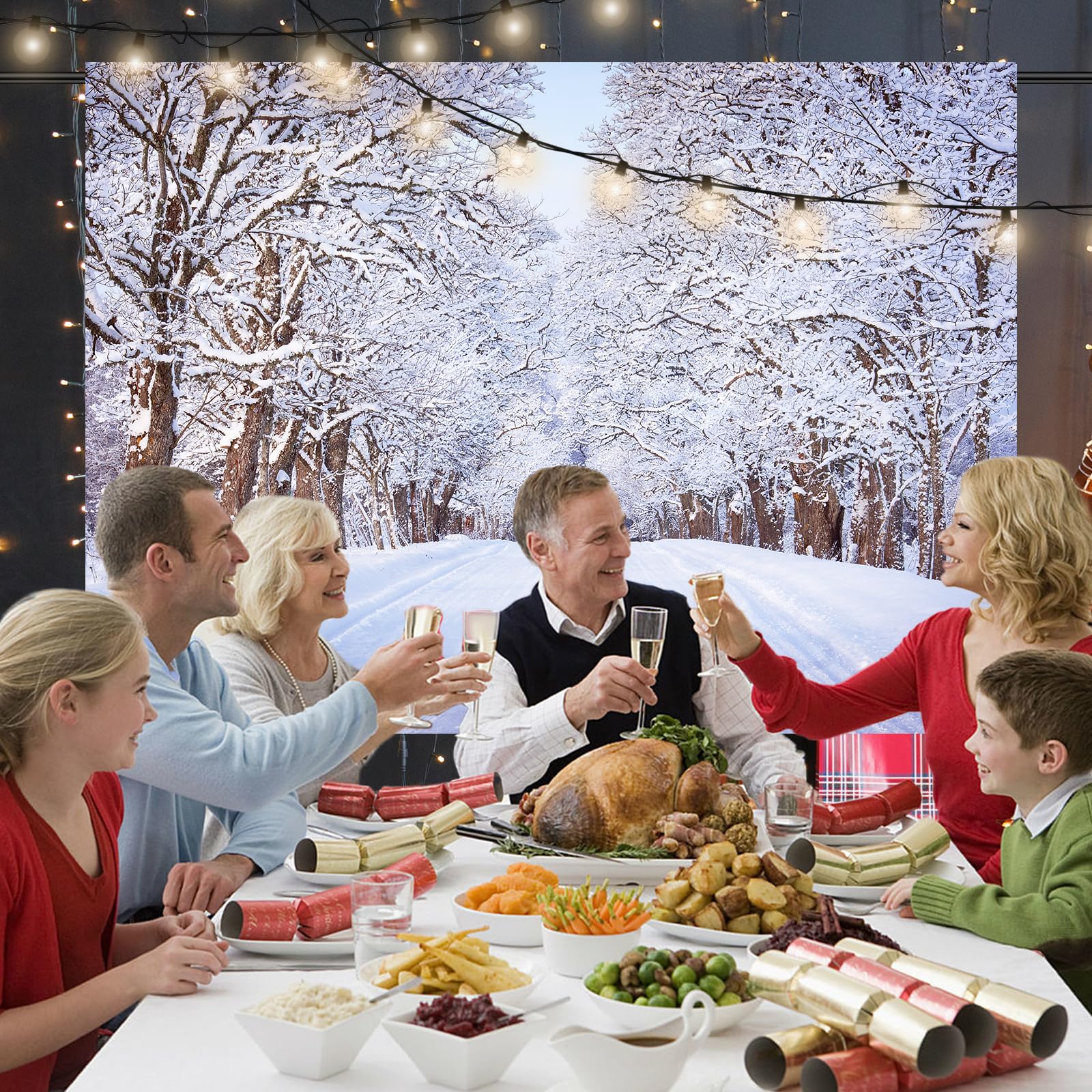 7 X 5 Ft Christmas Winter Wonderland Backdrop - Large White Snow Forest Trees Natural Scenery Landscape Wall Hanging Photo Backg