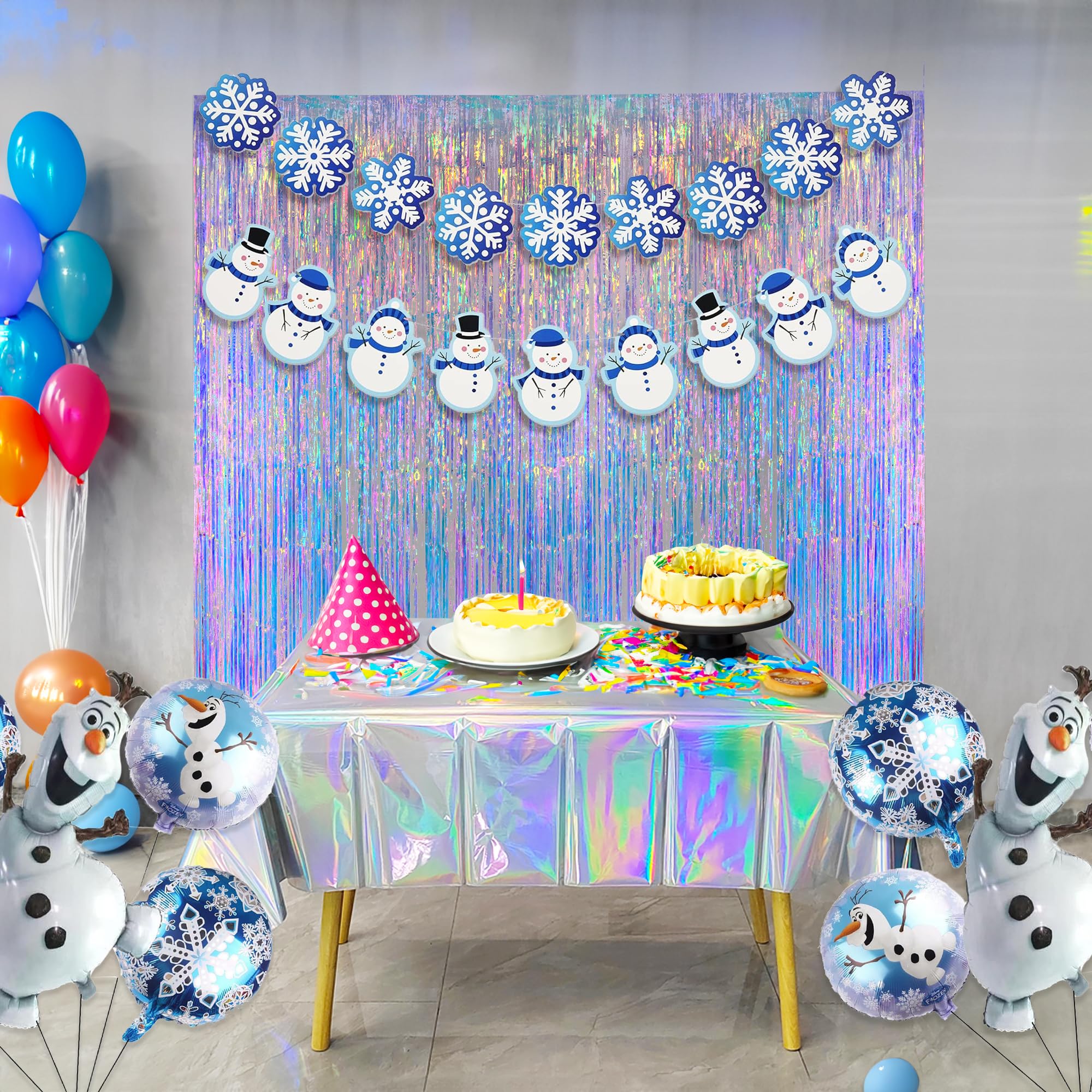 Iridescent Party Streamers Backdrop - Greatril Neon Transparent Holographic Tinsel Foil Fringe Curtain For Mermaid/Frozen/Sea/Eu