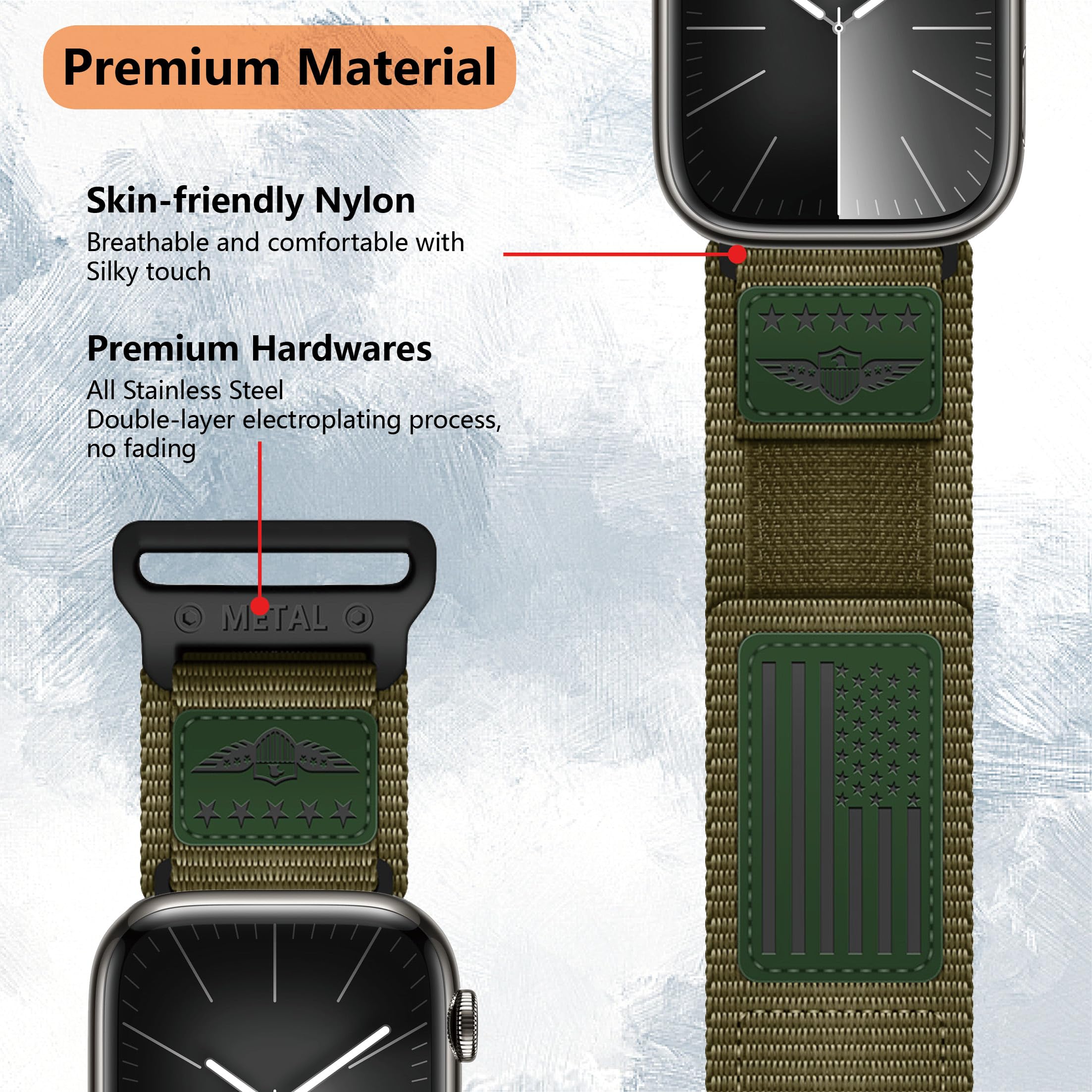 Rugged Nylon For Apple Watch Ultra 2 Band 49Mm Iwatch Bands 46Mm 45Mm 44Mm 42Mm Men,Soft Woven Adjustable Stars Stripes Flag Wri