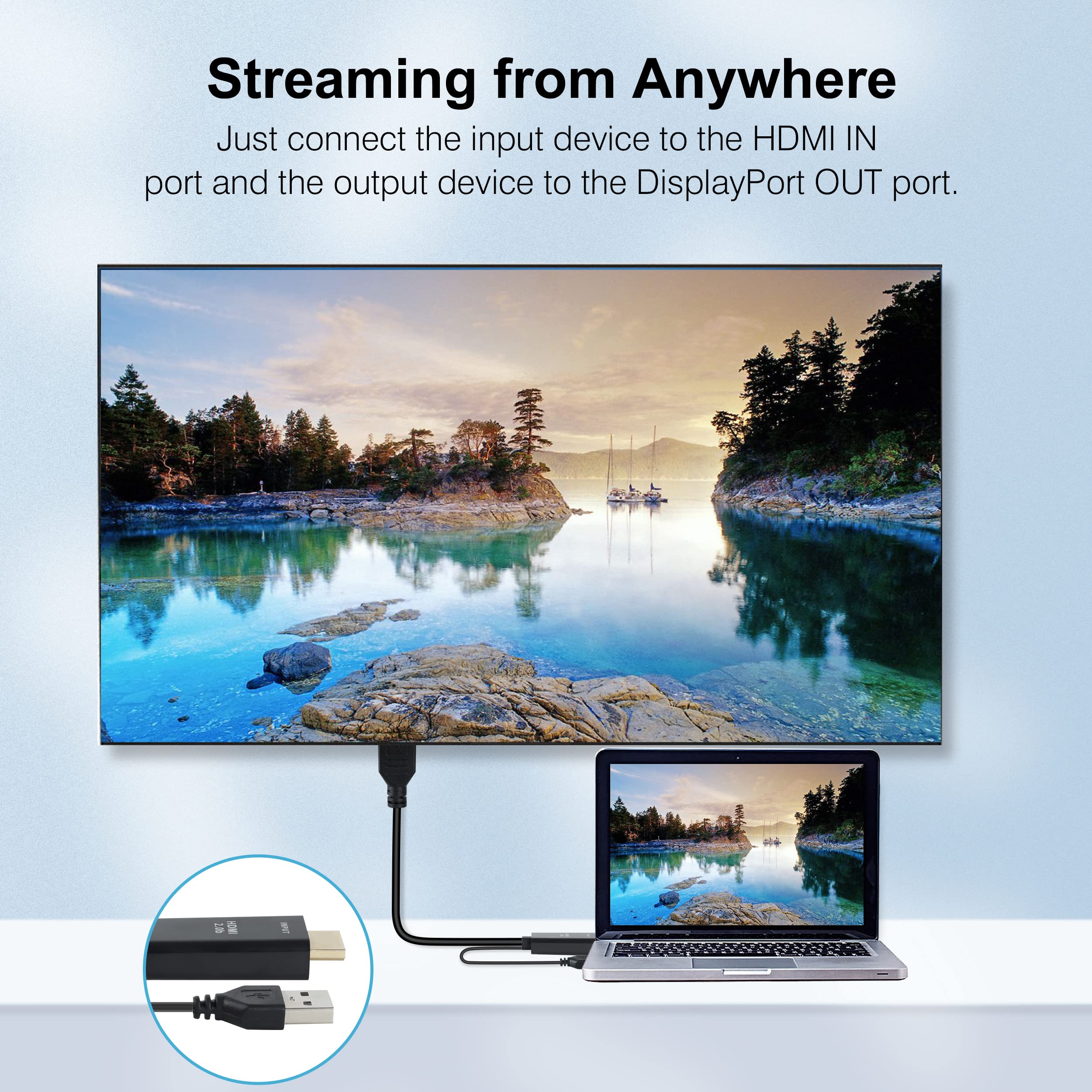 Ferrisa 4K@60Hz Hdmi To Displayport Cable Adapter/Converter With Usb Power, Male To Female Hdmi To Dp Adaptor For Monitor, Support Hdmi2.0 Hdcp2.2, Compatible With , Ps5, Ns, Mac Mini(Not Usb Port)