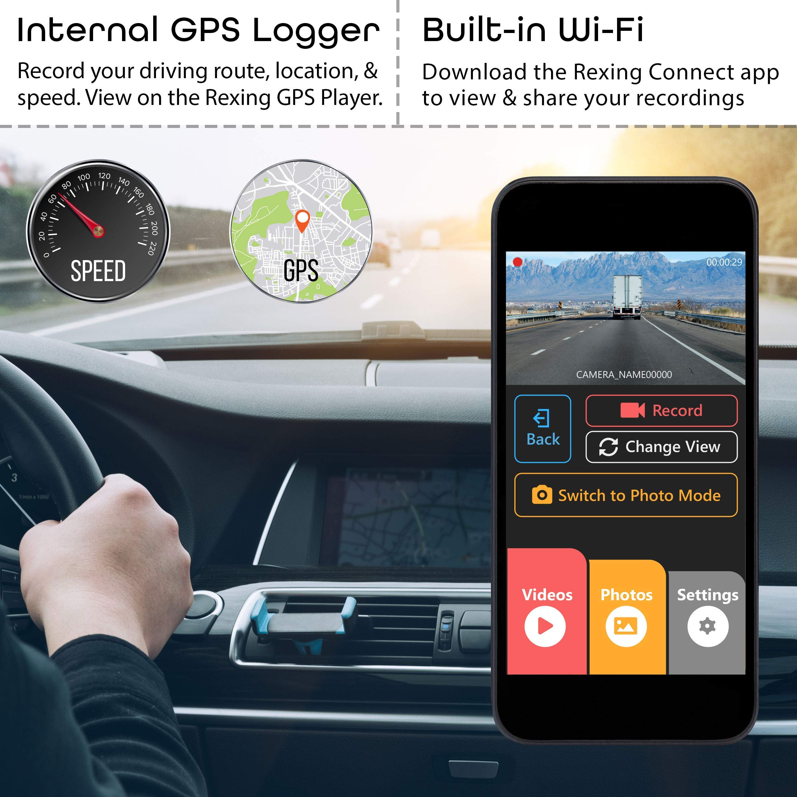 Rexing V3 Dual Camera Front And Inside Cabin Full Hd 1080P With Wifi And Built In Gps