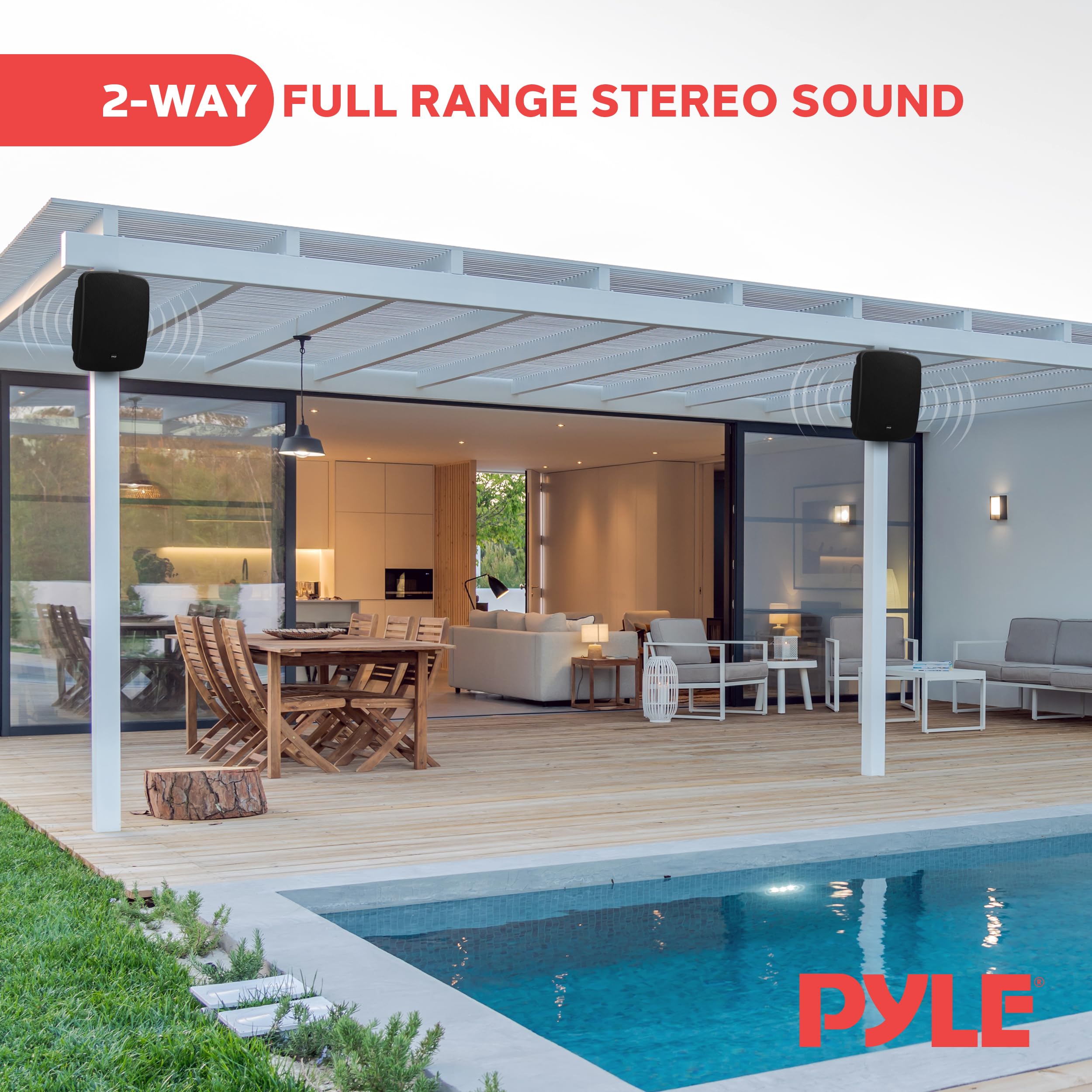 Pyle Outdoor Waterproof Wireless Bluetooth Speaker - 6.5 Inch Pair 2-Way Weatherproof Wall/Ceiling Mounted Dual Speakers W/Heavy