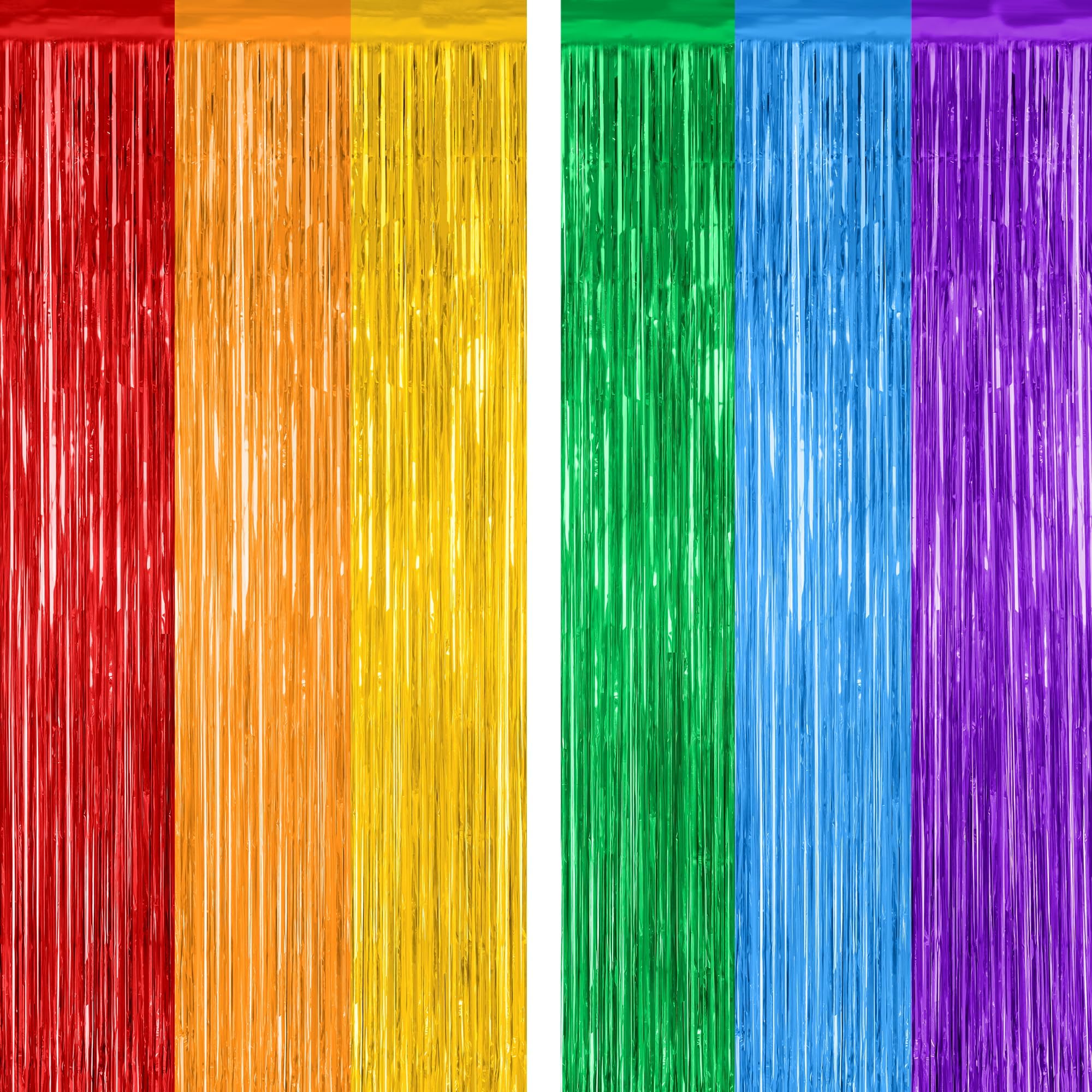 2 Pack Rainbow Backdrop Curtains, 3.28 FT x 7.05 FT Colofull Party Decorations, Metallic Tinsel Backdrop Fringe Curtains Party S