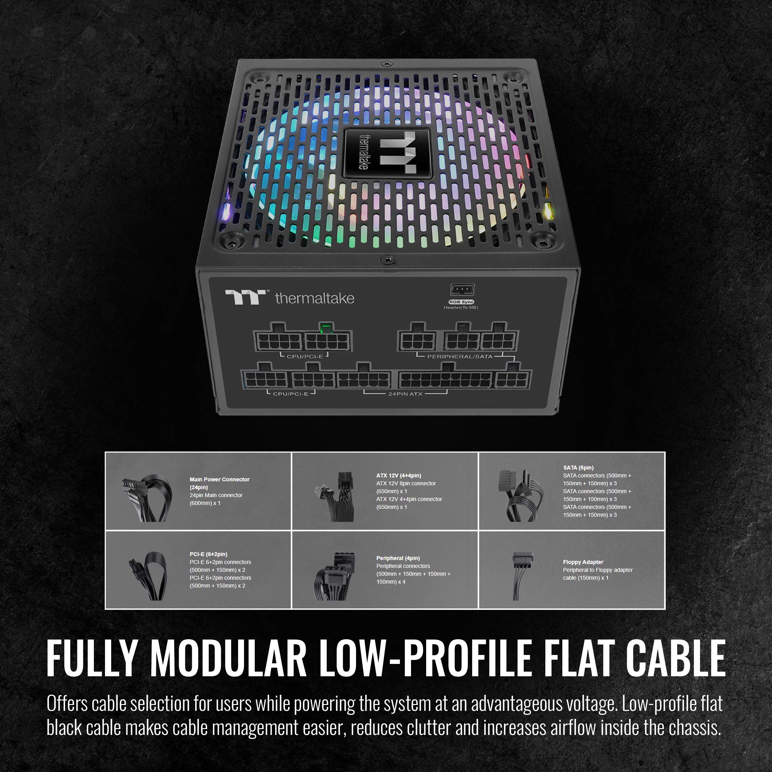 Thermaltake Toughpower Gf2 Argb 650W 80+ Gold 16.8 Million Colors 18 Addressable Leds 5V Motherboard Sync/Analog Controlled Sli