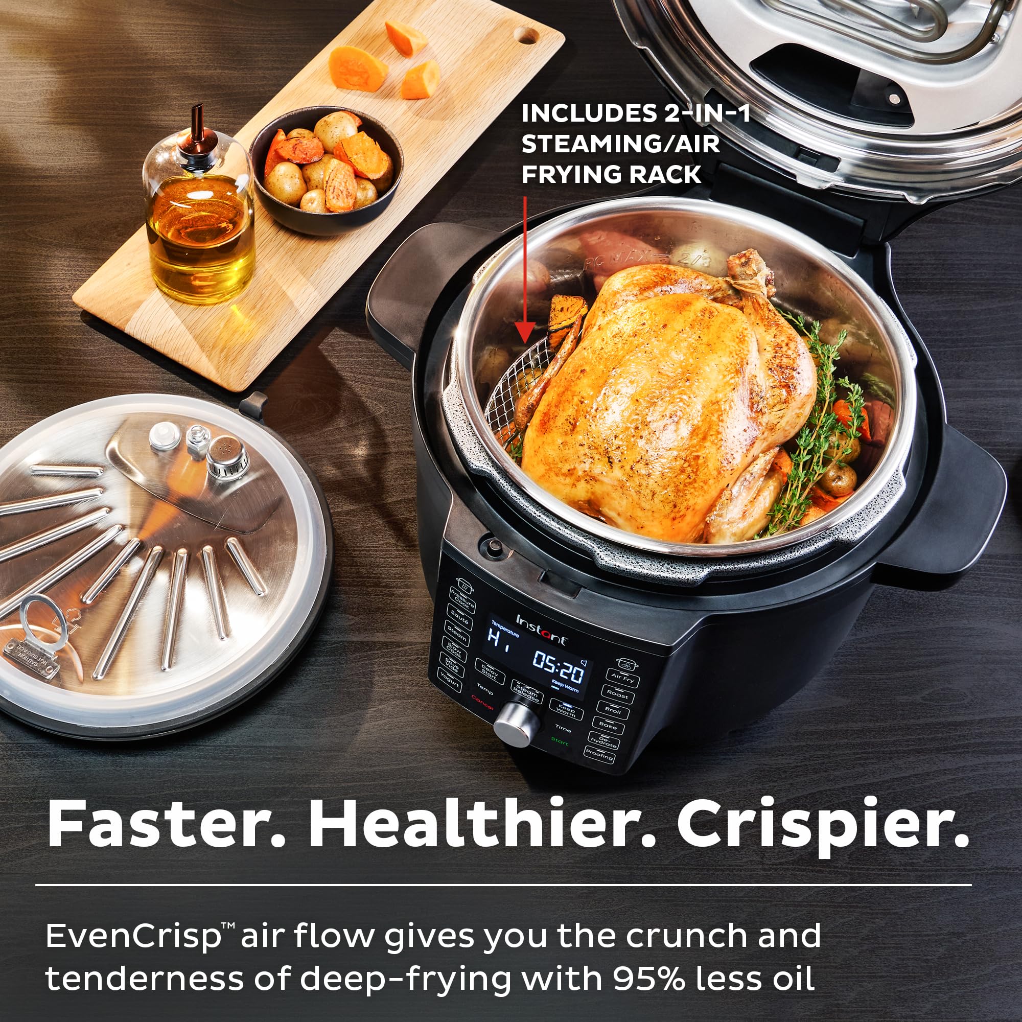 Instant Pot Duo Crisp Ultimate Lid, 13 In 1 Air Fryer And Pressure Cooker Combo, Saut  , Slow Cook, Bake, Steam, Warm, Roast, De