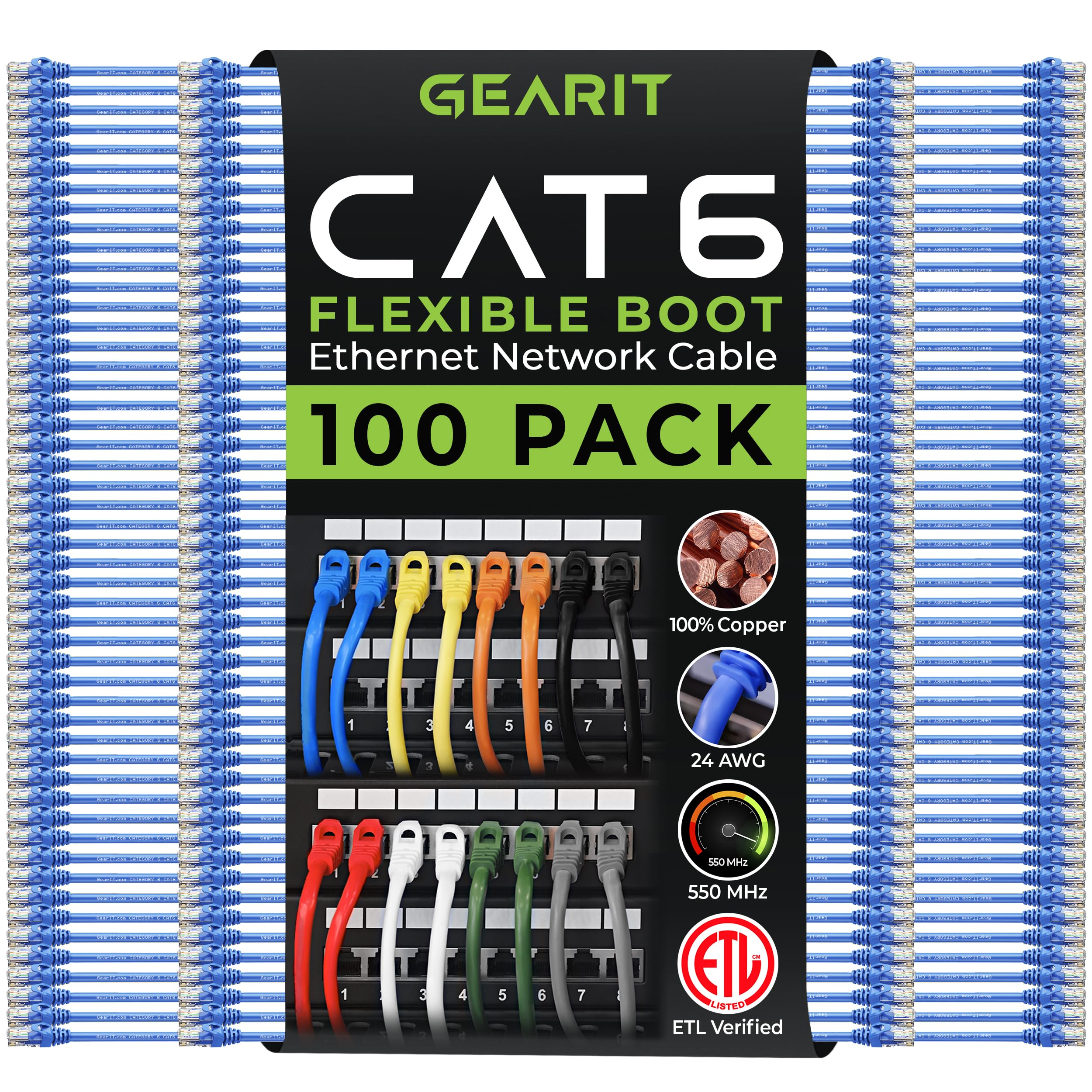 Gearit 100 Pack Cat6 Patch Cable 1 Foot Cat 6 Ethernet Cable Snagless Flexible Soft Tab   Preimum Series   Blue