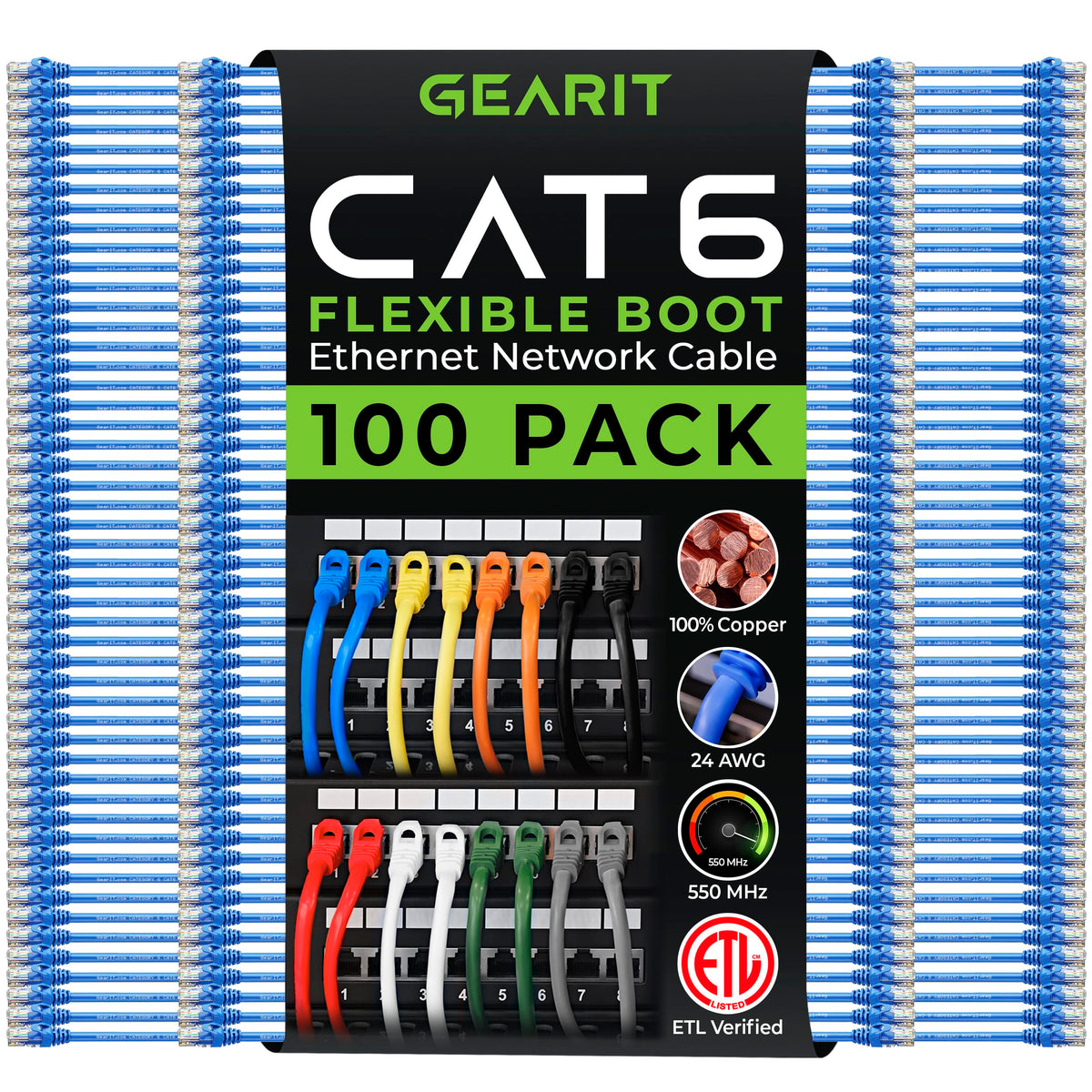 Gearit 100 Pack Cat6 Patch Cable 1.5 Feet / 18 Inches Cat 6 Ethernet Cable Snagless Flexible Soft Tab   Preimum Series   Blue
