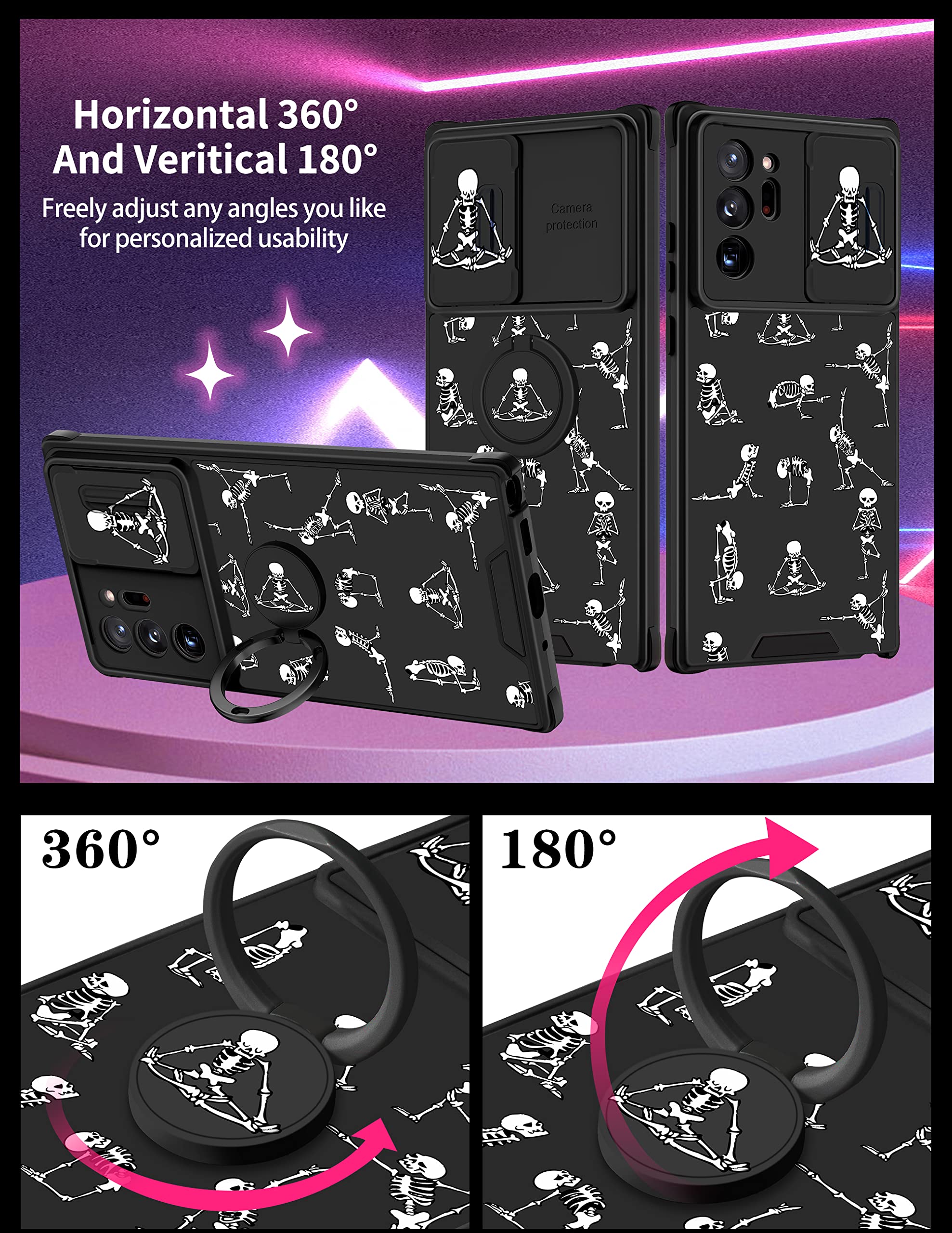 Goocrux (2In1 For Samsung Galaxy Note 20 Ultra Case Skull Cute Phone Cover Skeleton Yoga Ghost Horror Design With Slide Camera C
