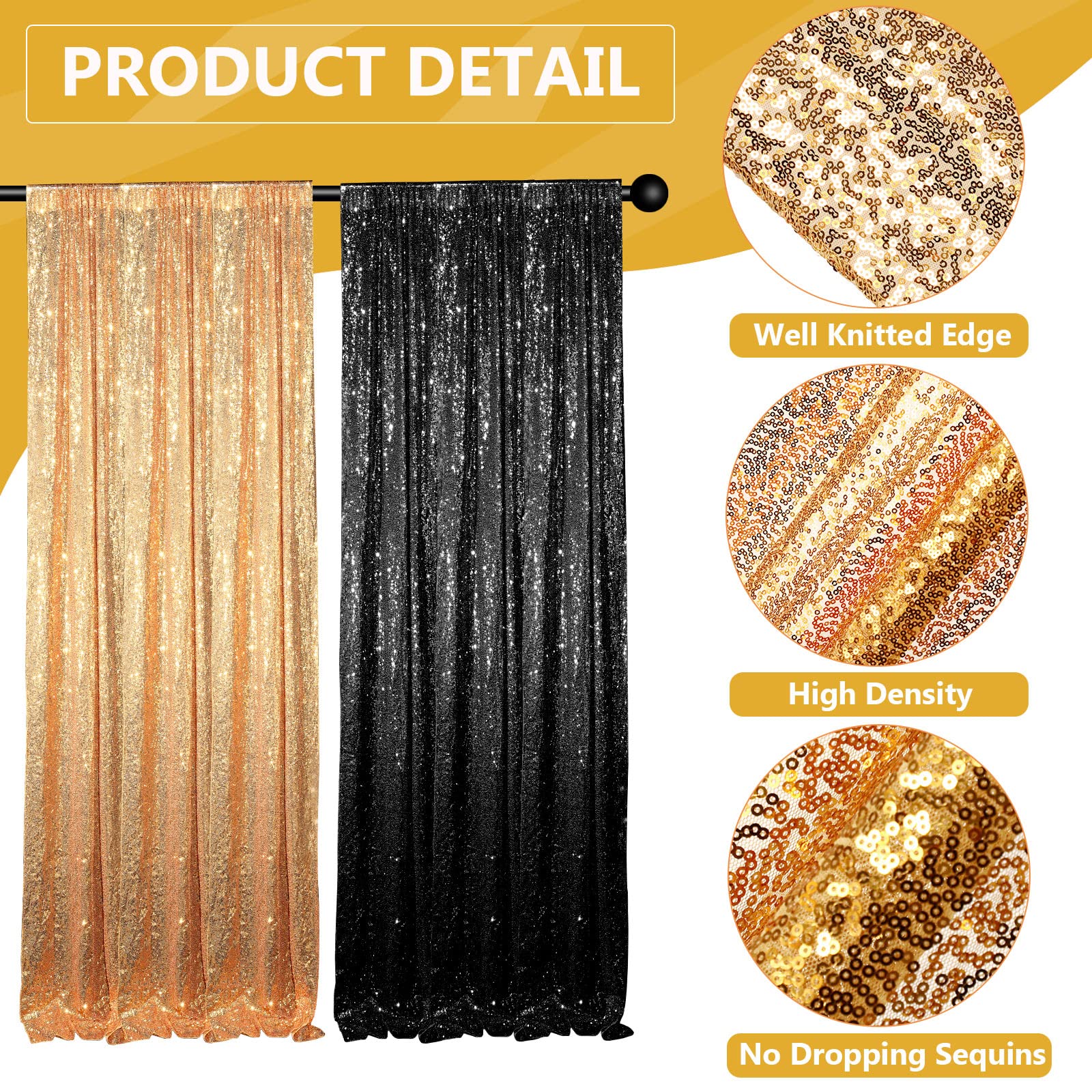 Tatuo 4 Panels Black Gold Sequin Backdrop Curtain 2 Ft X 8 Ft Glitter Background Sparkle Photography For Party Congrats Grad Gra