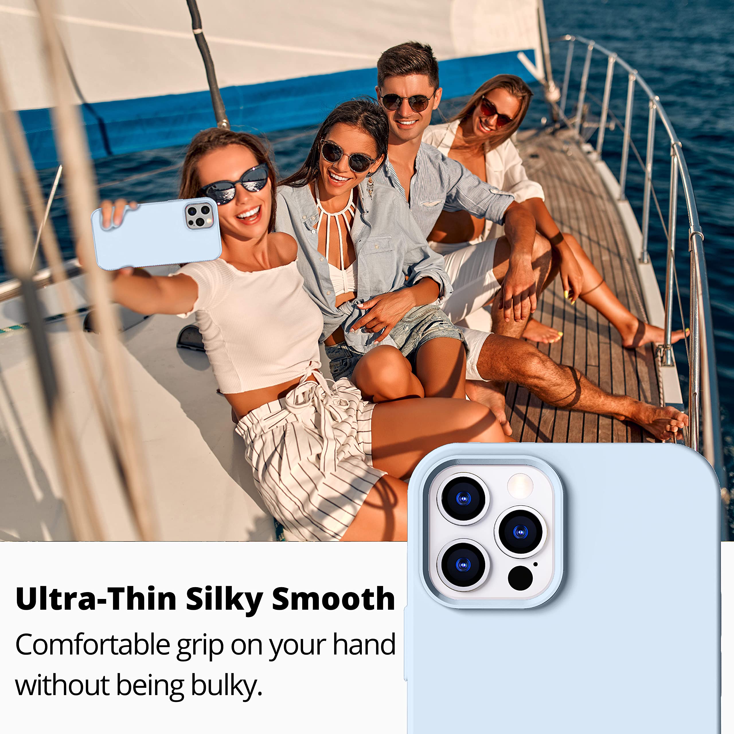 Icesword Iphone 12 Mini Case Baby Blue, Thin Liquid Silicone Case, Matte Pure Color, Soft Silk Microfiber Cloth, Gel Rubber Full