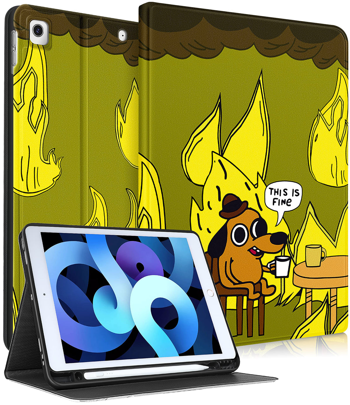 Uppuppy For Ipad 9Th/8Th/7Th Generation Case 10.2 Inch Cute Boys Kids Folio Smart Cover With Pencil Holder Dog Cartoon Cool Desi