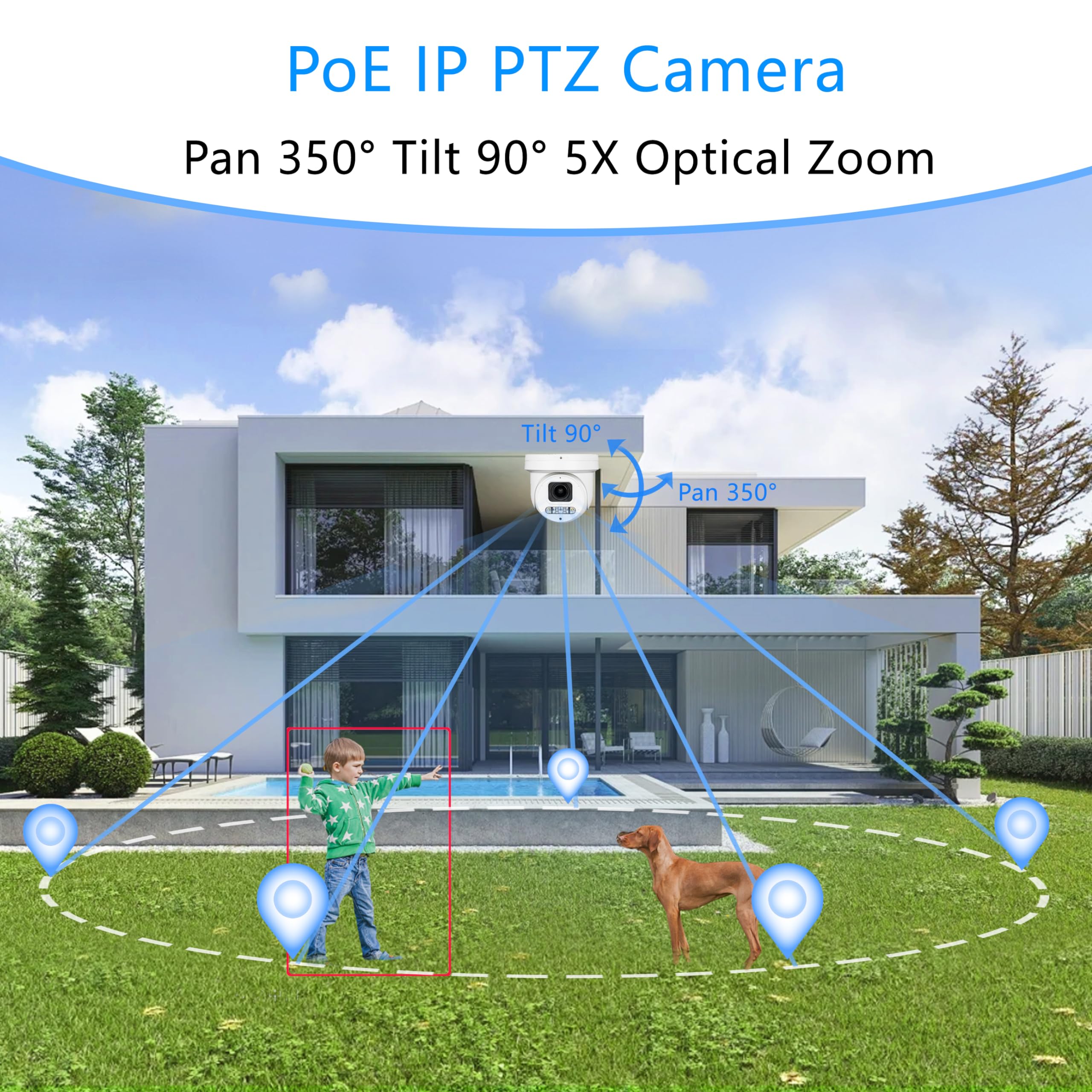 4K 8Mp Mini Ptz Dome Poe Ip Camera Outdoor Pan 350 Tilt 90 5X Optical Zoom, 130Ft Full Color Night Vision, H.265, Ip67, Built In