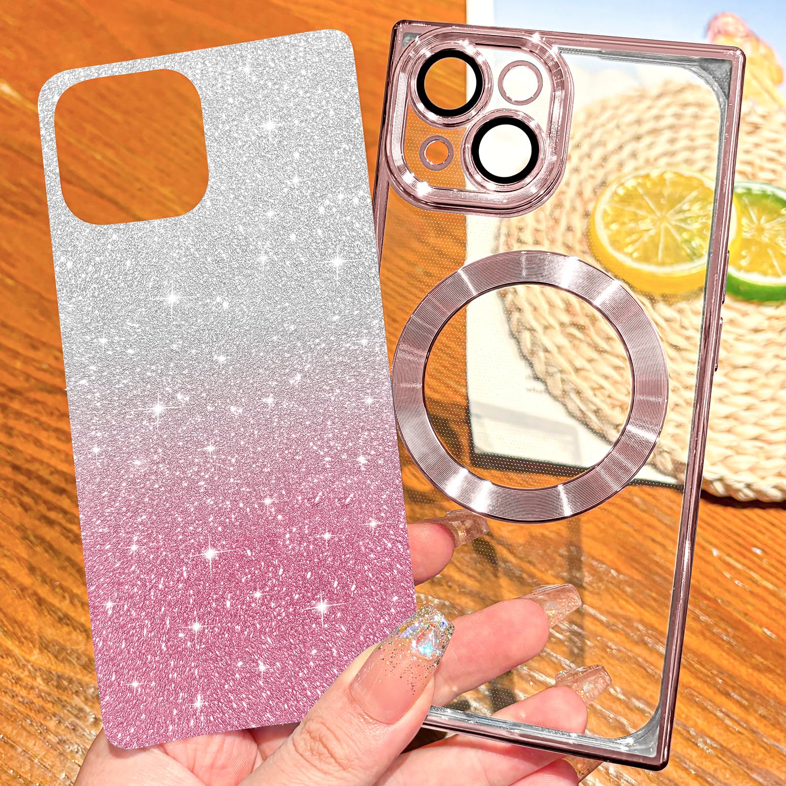 Hython For Iphone 13 Case Clear Magnetic Glitter Phone Cases [Compatible With Magsafe] Full Camera Lens Protector Gradient Spark