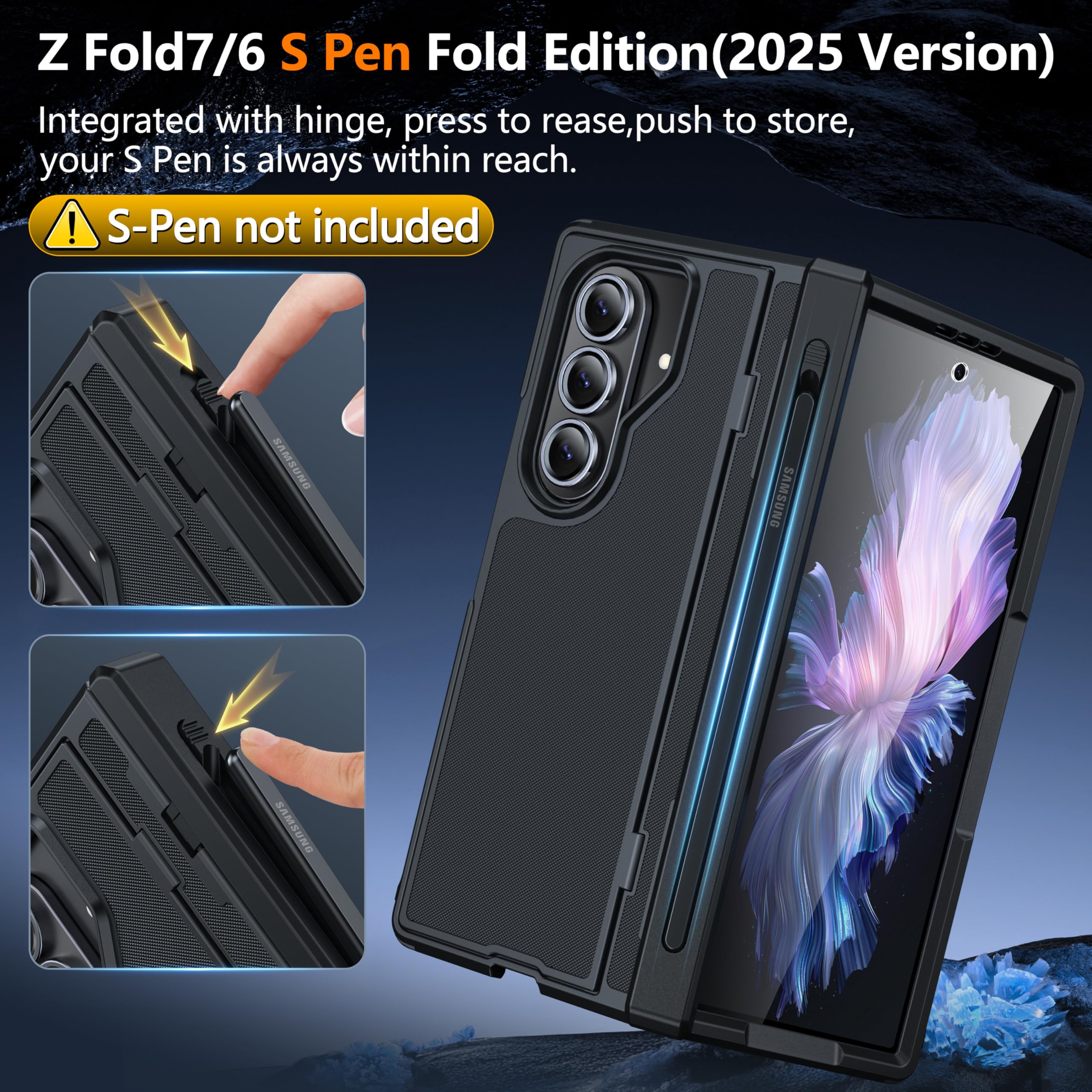 Oterkin Magnetic For Samsung Galaxy Z Fold 7 Case Built-In Screen Protector [Thinner S Pen Holder & Kickstand] [Fit For Magsafe]