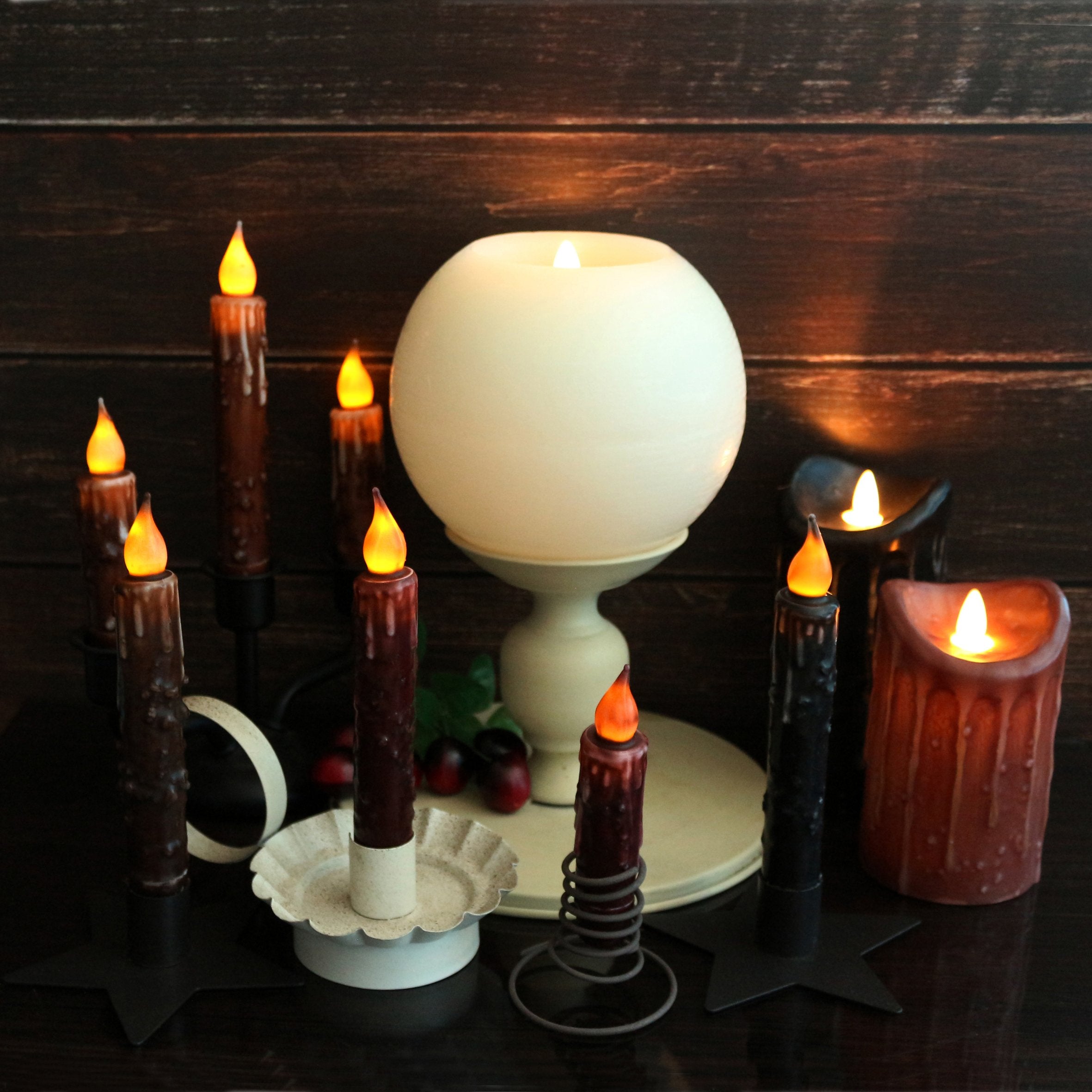 Cvhomedeco. Real Wax Hand Dipped Battery Operated Led Timer Taper Candles Country Primitive Flameless Lights D?Or, 6 3/4 Inch, M