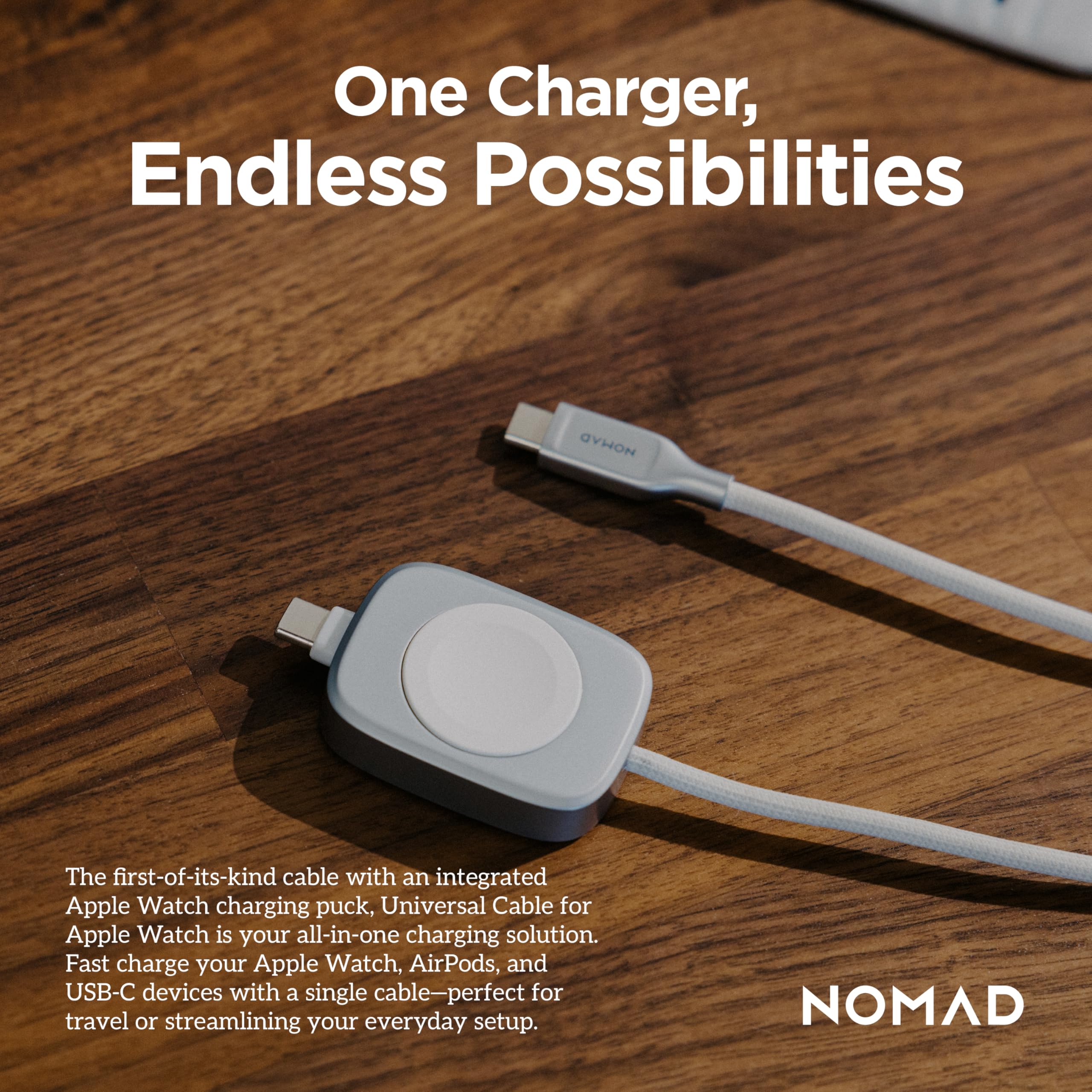 Nomad Apple Watch Charger Usb Type C Cable 1.5M White 2In1, Usb C Charging Cable - 100W Fast Iwatch Charger Usbc For Apple Watch