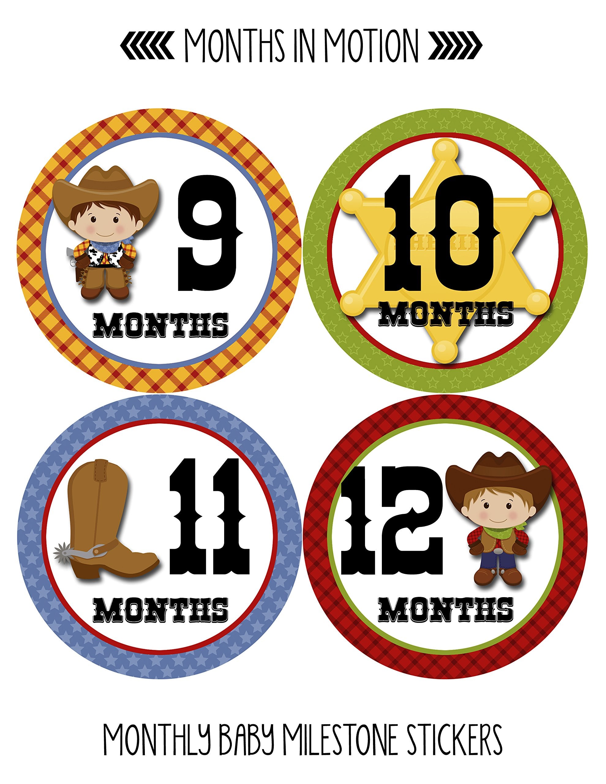 Baby Monthly Stickers | Monthly Milestone Stickers | Baby Month Stickers For Boy | Cowboy Western | Style 340