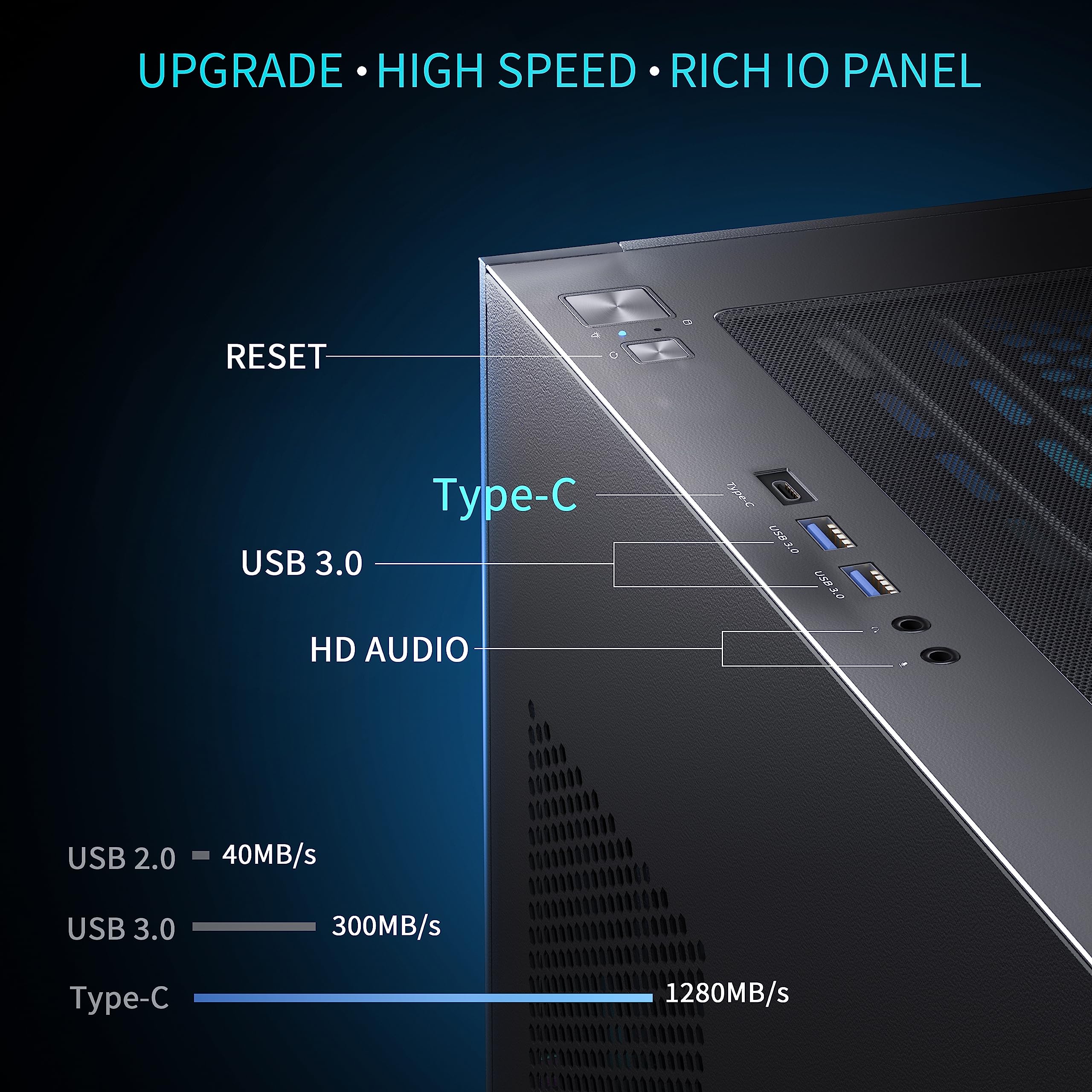 Musetex Pc Case Atx 6 Pwm Argb Fans Pre Installed, Type C Mid Tower Computer Case With Full View Dual Tempered Glass, Gaming Pc