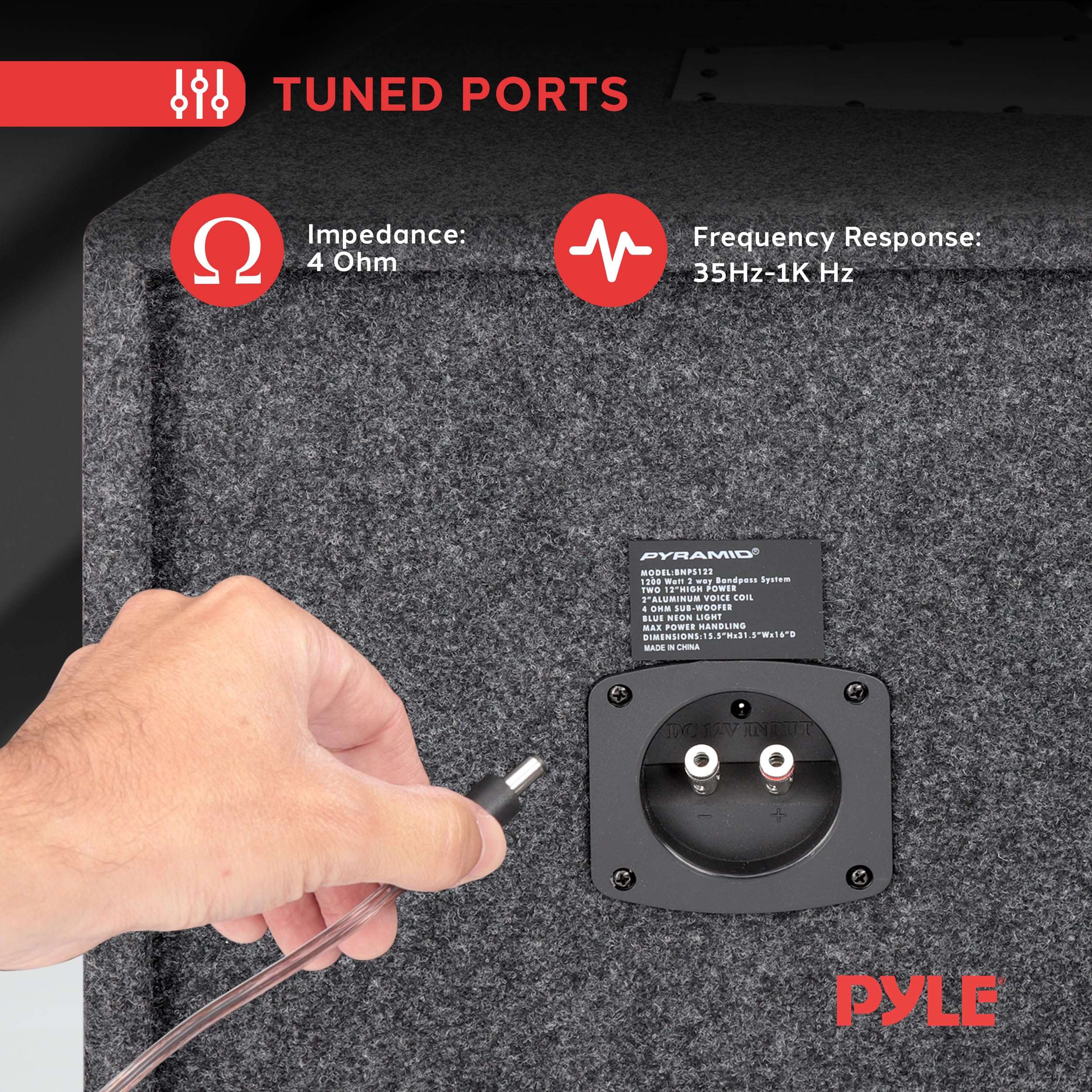 Pyramid 12' 1200W Car Audio Subwoofer   2 Way Neon Bandpass Speaker System W/Blue Lights, Dc 12V Input/4 Ohm/32Hz 1Khz Freq.Res W/Plexi Glass Front Window & Silver Polypropylene Cone