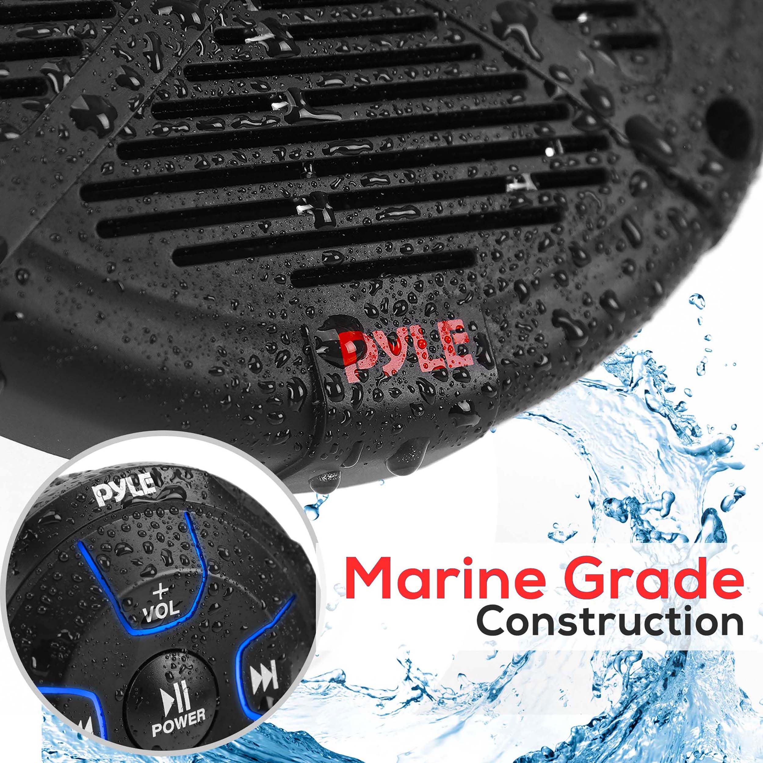Pyle 6.5 Dual Marine Speakers Kit - Waterproof-Rated W/Amplified Bluetooth Remote Control Receiver For Powersport Vehicles, Ip