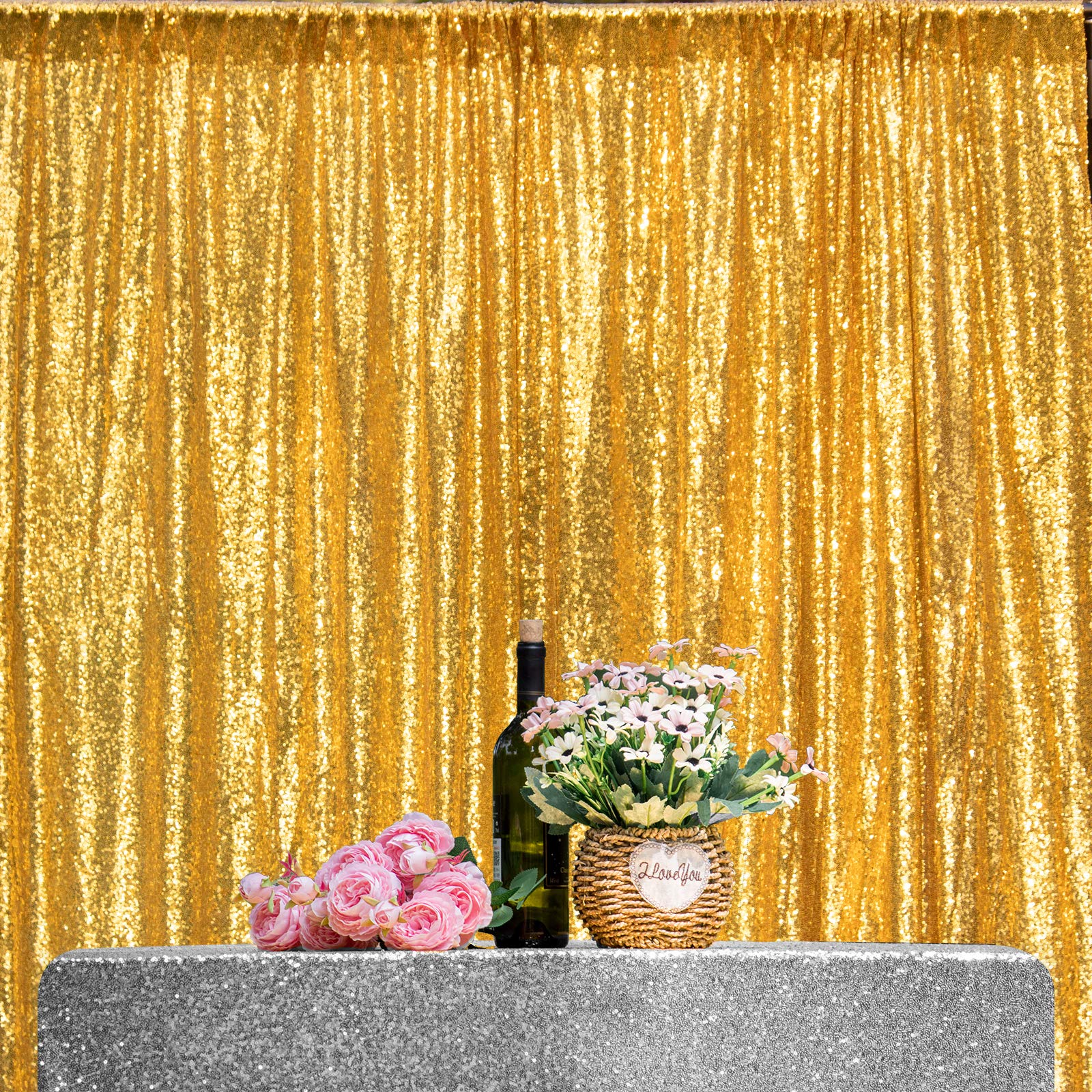 Jyflzq Gold Sequin Backdrop Curtains 10Ft X 10Ft 1 Panel Glitter Photo Booth Backdrops Sparkly Photography Background Drapes For