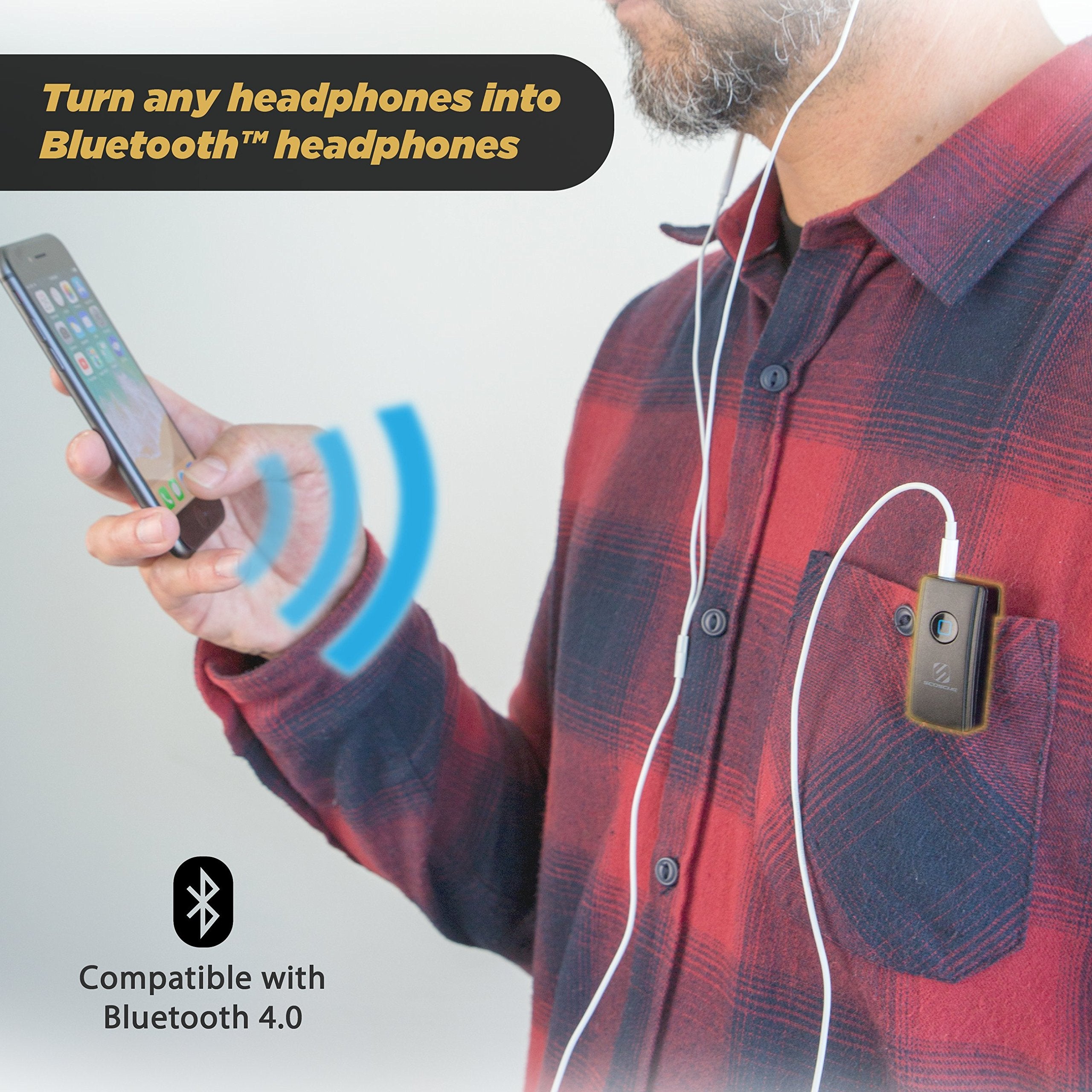 Scosche BTR3 SP BTFREQ Universal Bluetooth Wireless Audio Streaming and Handsfree Calling Receiver, Connect to Earbuds, Headphones, Car Stereo, Black