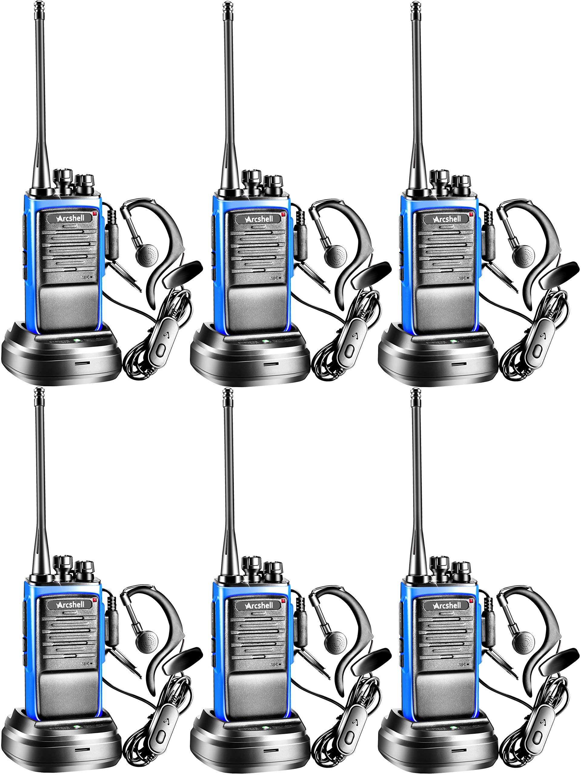 Arcshell Rechargeable Long Range Two Way Radios With Earpiece 6 Pack Arcshell Ar 6 Walkie Talkies Li Ion Battery And Charger Included