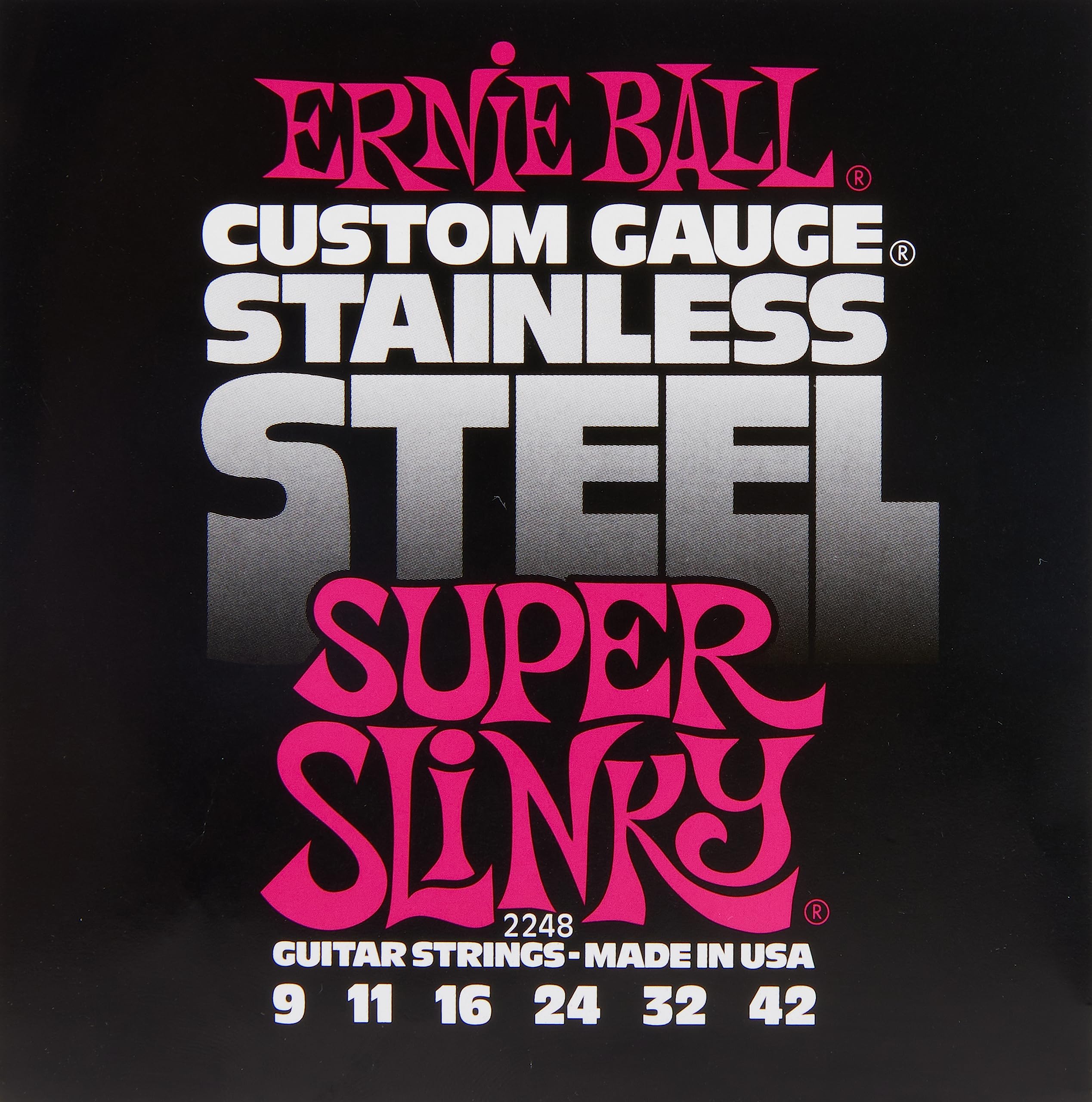 Ernie Ball Super Slinky Stainless Steel Electric Guitar Strings, 9 42 Gauge (P02248)