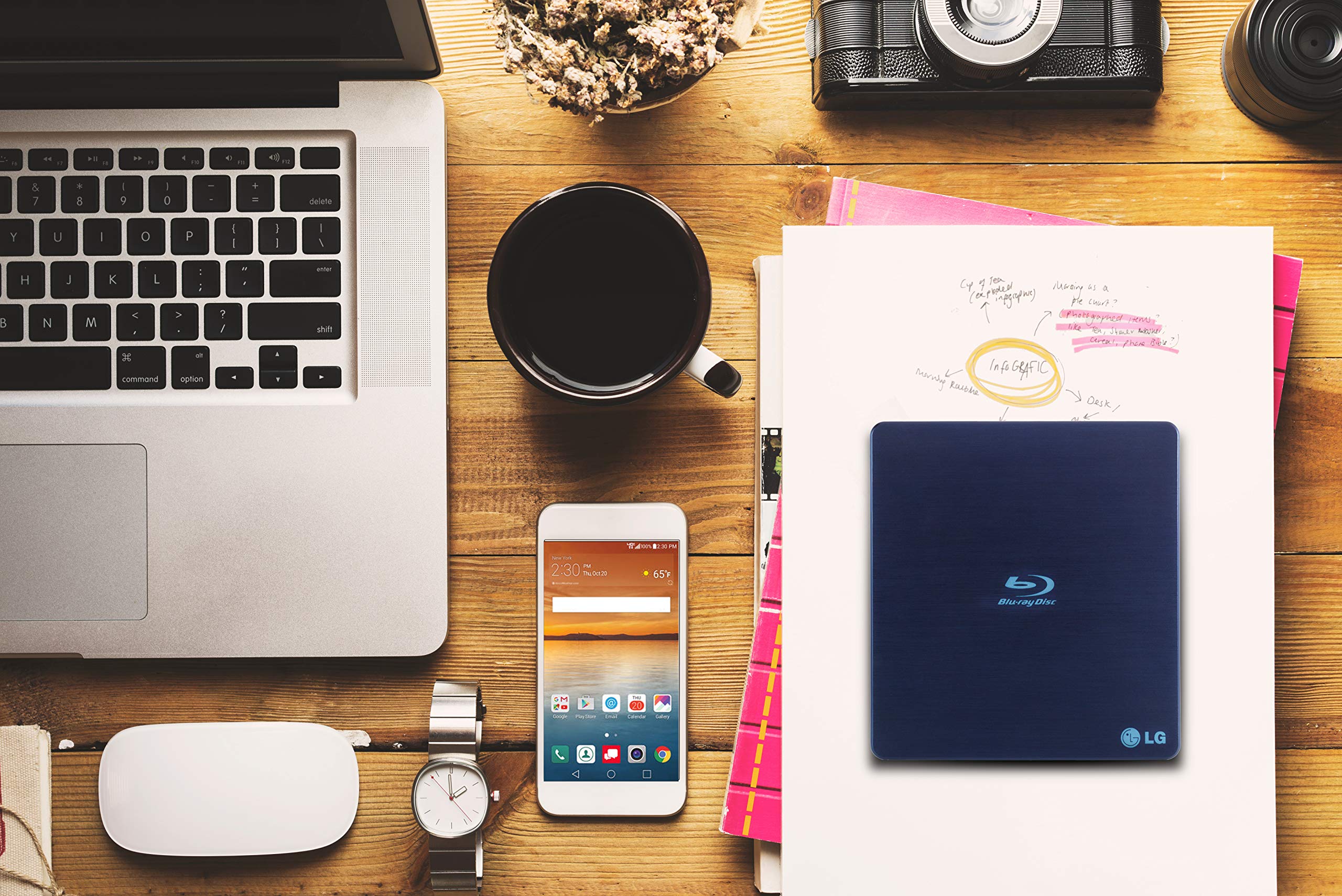 Lg Electronics 6X Blu Ray Writer 8X Dvd Writer +/  Rw Usb 2.0 Super Multi Ultra Slim Portable With M Disc Support (Black) Wp50Nb