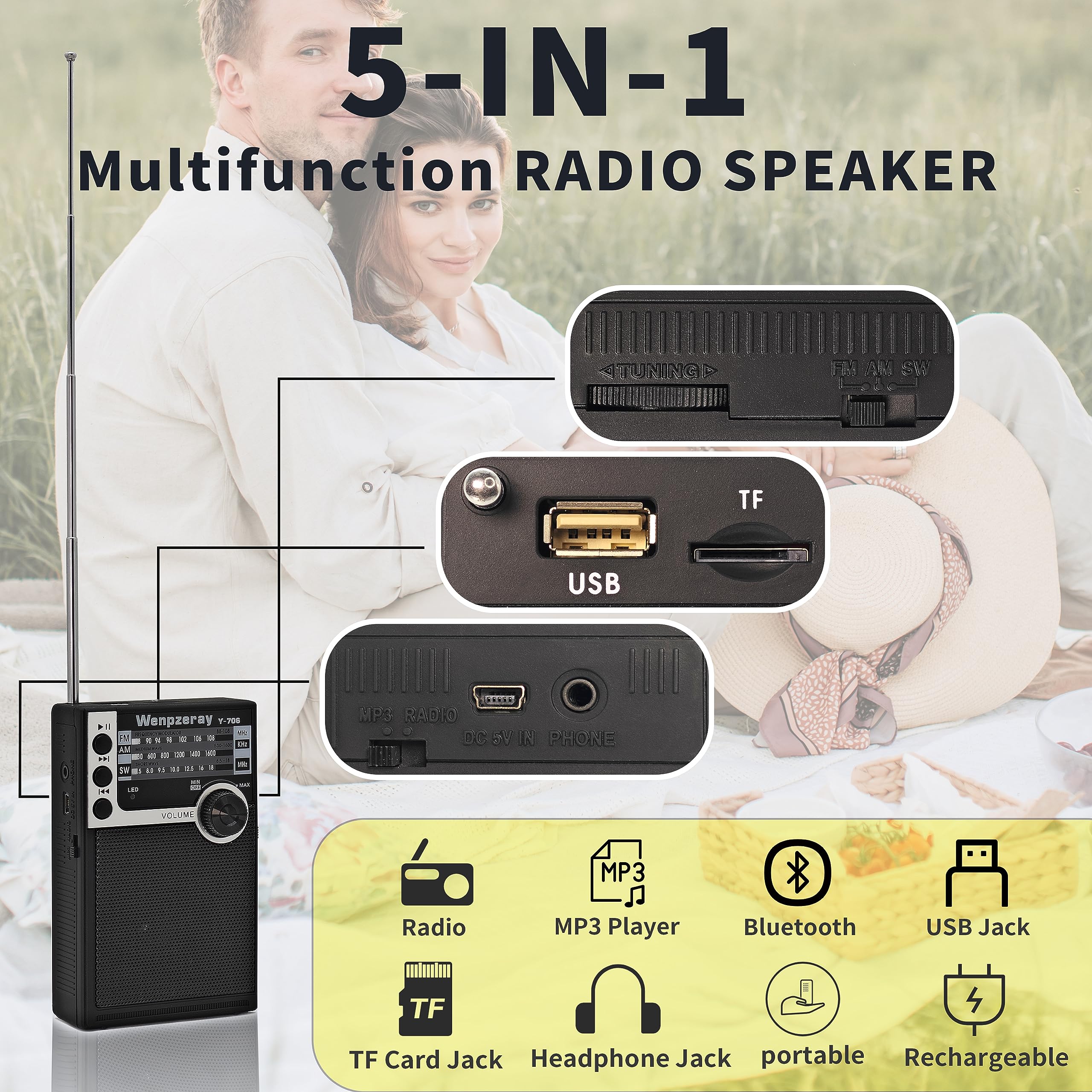 Wenpzeray Y 706 Portable Pocket Radio Am Fm Sw Band Receiver Battery Operated Transistor With Good Loud Sound Small Speaker Supp