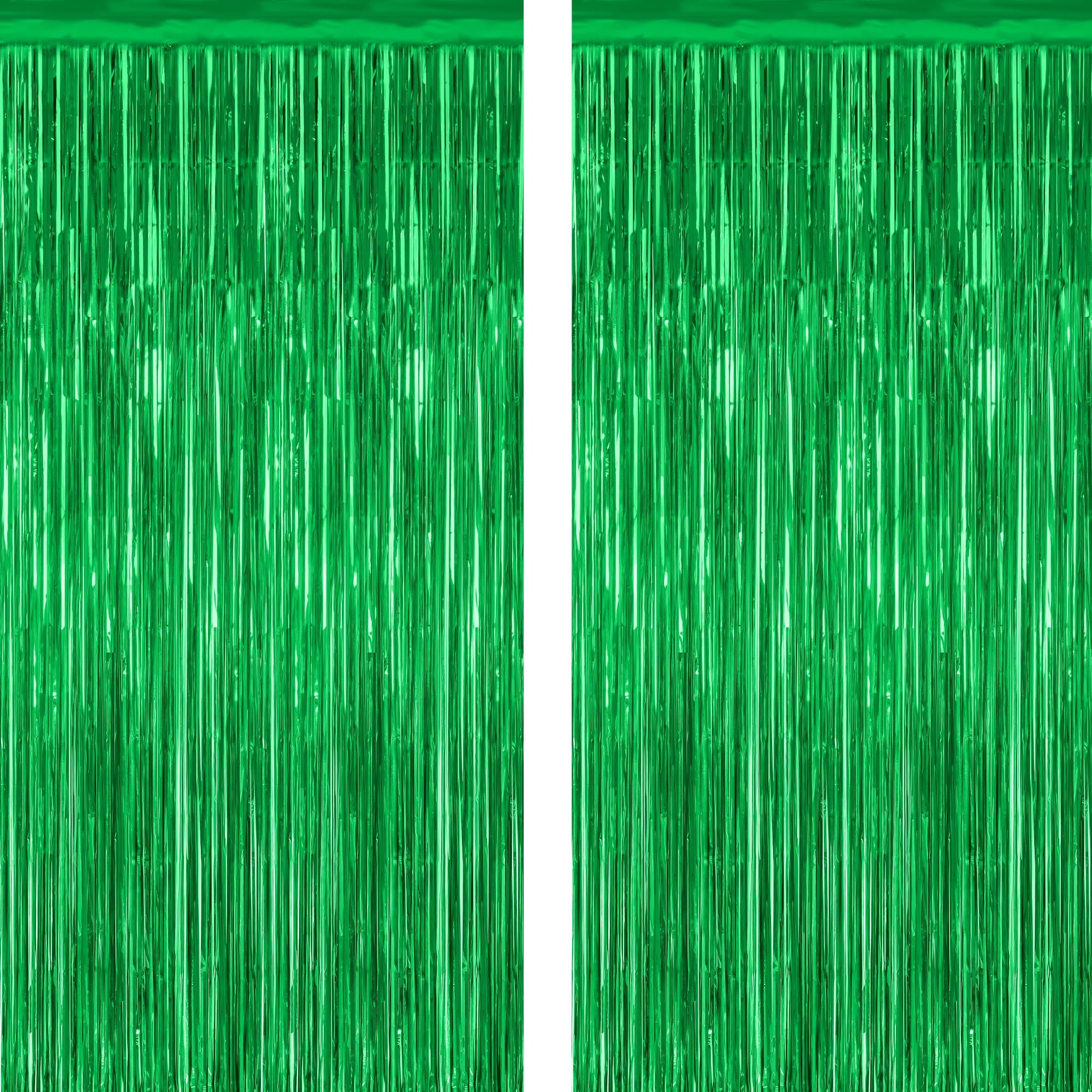 2 Pack Tinsel Backdrop, 3.28 FT x 7.05 FT Green Party Decorations, Metallic Football Backdrop Curtains Tinsel Curtains Streamer 