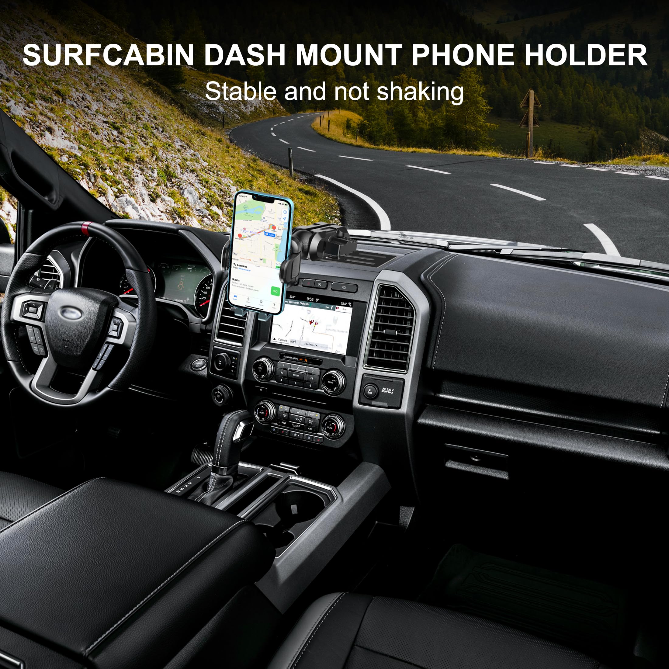 Surfcabin Dash Mount Phone Holder Compatible With 2015-2020 F150 2017-2022 F250 F350 Metal Cellphone Mounting Bracket Stand For