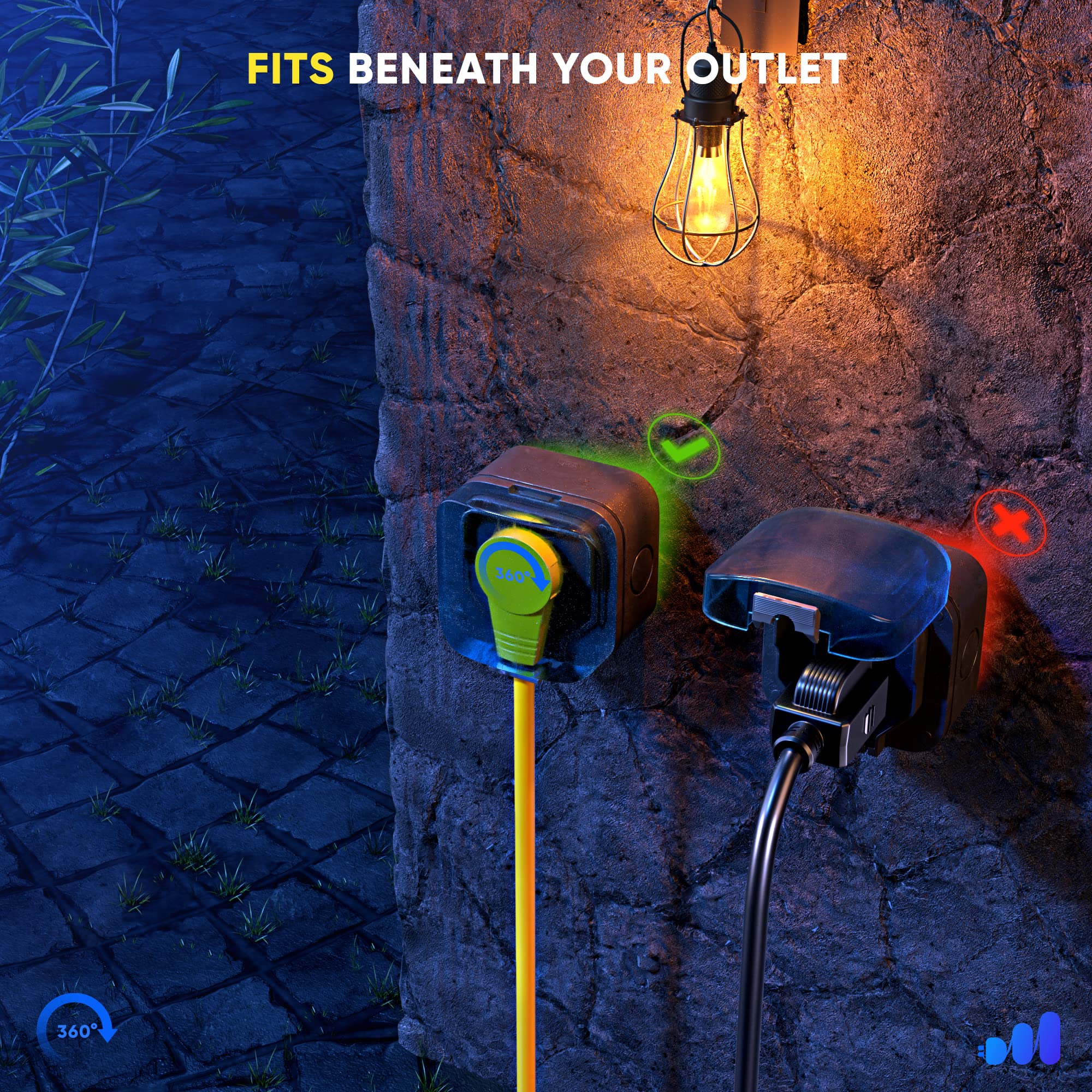 Maximm Cable 10 Feet 360 Rotating Flat Plug Extension Cord/Wire, 3 Prong Grounded Wire 16 Awg Power Cord - Yellow - Ul Certified