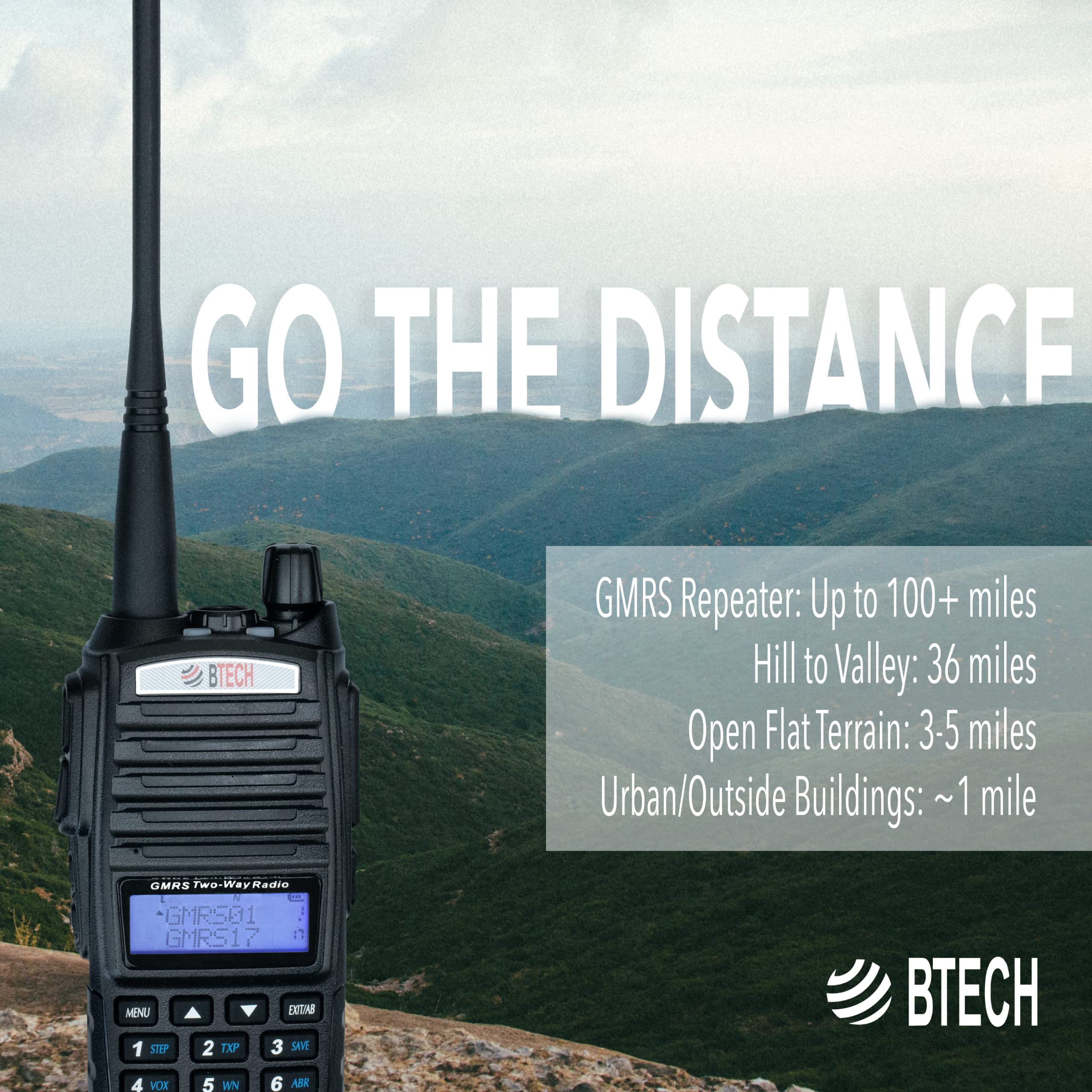 Btech Gmrs-V2 5W 200 Fully Customizable Channels Gmrs Two-Way Radio. Usb-C Charging, Ip54 Weatherproof, Repeater Compatible, Dua