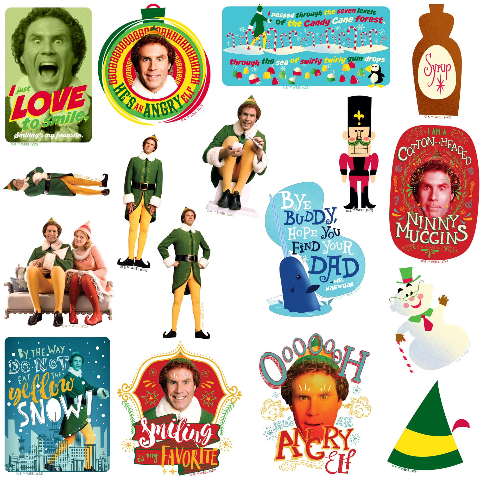 Buddy The Elf Stickers Vinyl Large Deluxe Sticker Variety Pack   Laptop, Water Bottle, Scrapbooking, Tablet, Skateboard, Indoor/