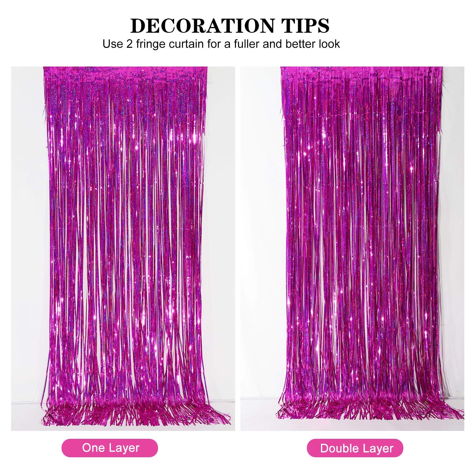 Cylmfc Tinsel Curtain Backdrop 2 Pack 3Ftx8Ft Foil Backdrop Curtain Photo Booth Euphoria Christmas   Rose Red