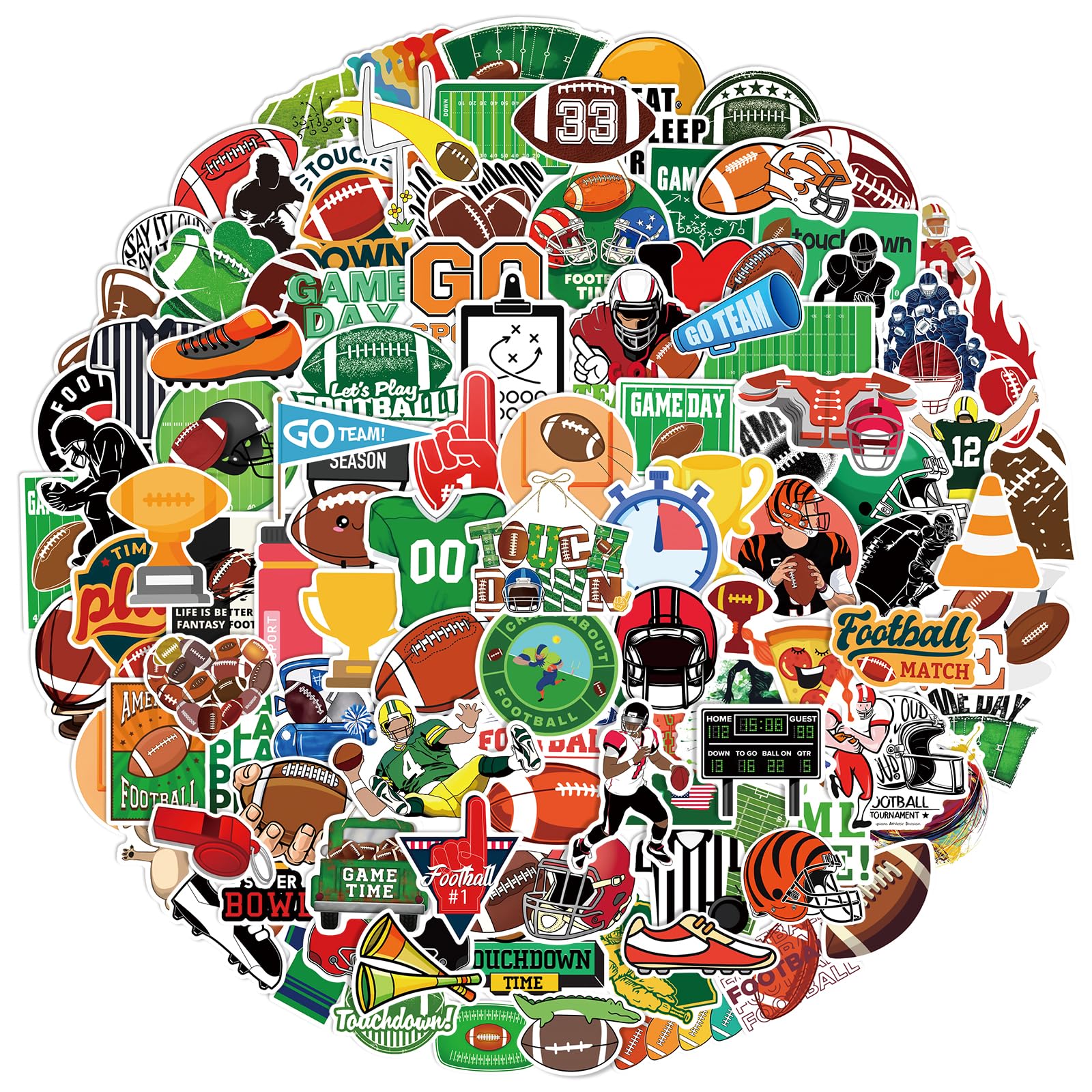 Xzentira 105 Pcs Football Stickers Water Bottle Football Stickers Bulk Vinyl American Football Stickers For Laptop Skateboard Fo