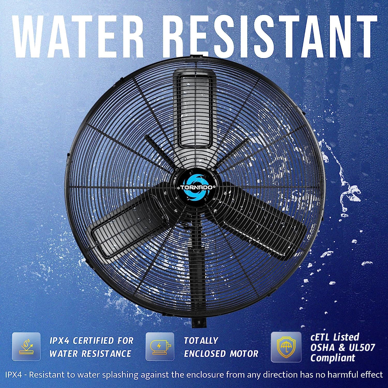 Tornado 24 Inch Outdoor Rated Ipx4 Water Resistant High Velocity Oscillating Wall Mount Fan For Industrial Use Teao Motor 2 Spee