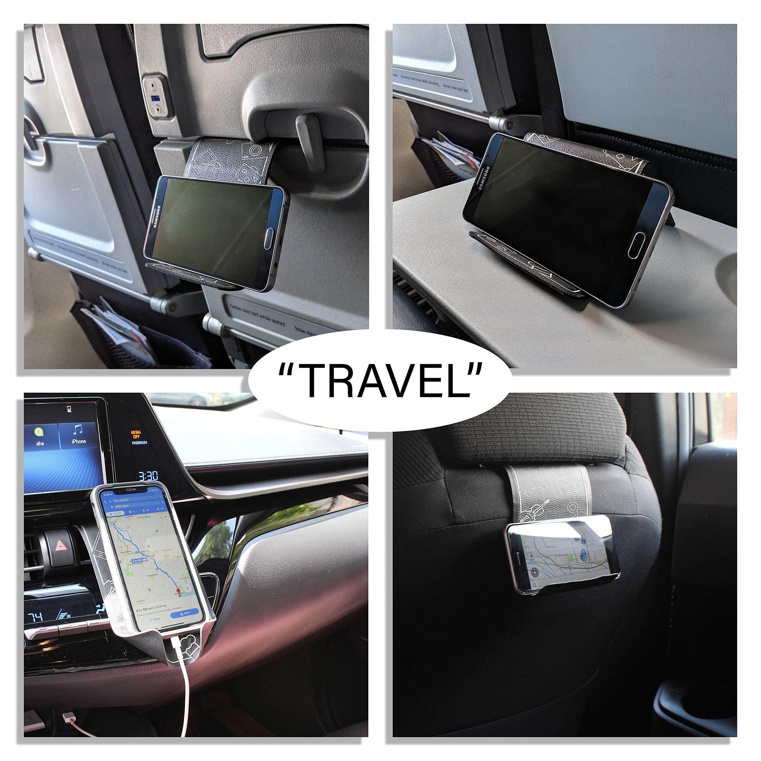 Airplane Travel Essentials For Flying Flex Flap Cell Phone Holder & Flexible Tablet Stand For Desk, Bed, Treadmill, Home & In Fl