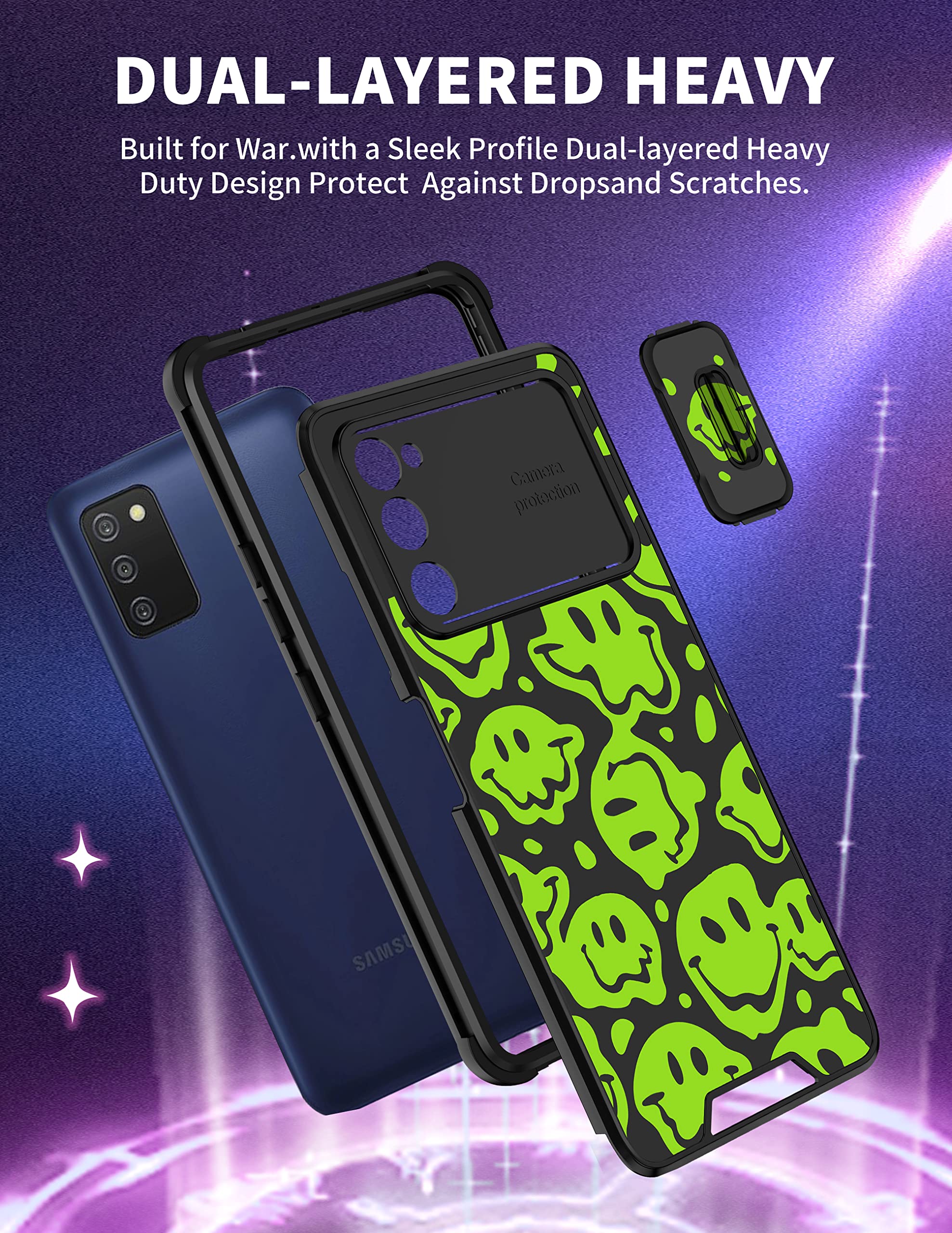 Goocrux For Samsung Galaxy A03S Case For Girls Women Smiley Face Kawaii Cute Girly Phone Cover Preppy Green Smile Design Aesthet