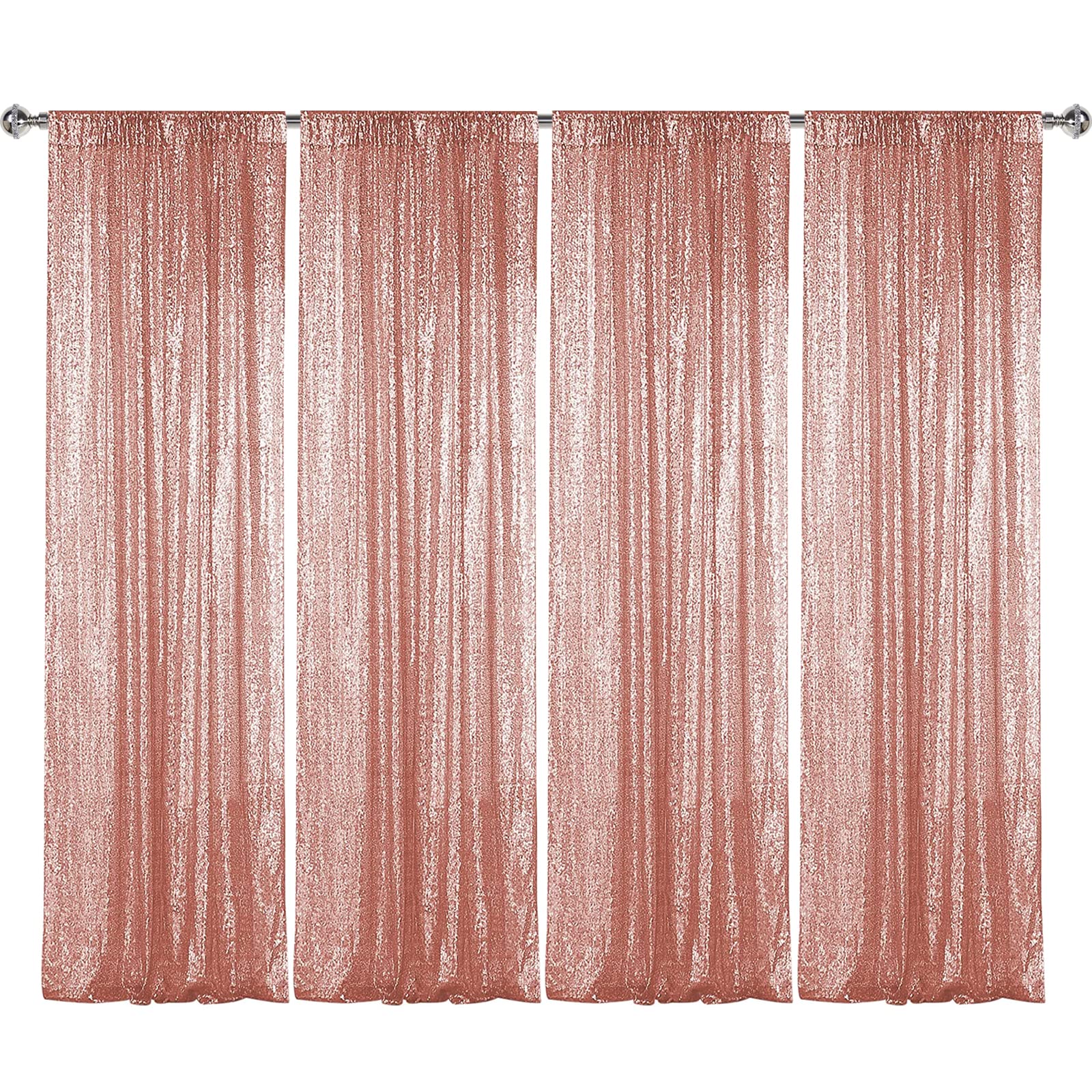 Sugargirl Rose Gold Sequin Backdrop Curtain 4 Panels 2Ftx8Ft Glitter Rose Gold Background Drapes Sparkle Photography Backdrop Fo