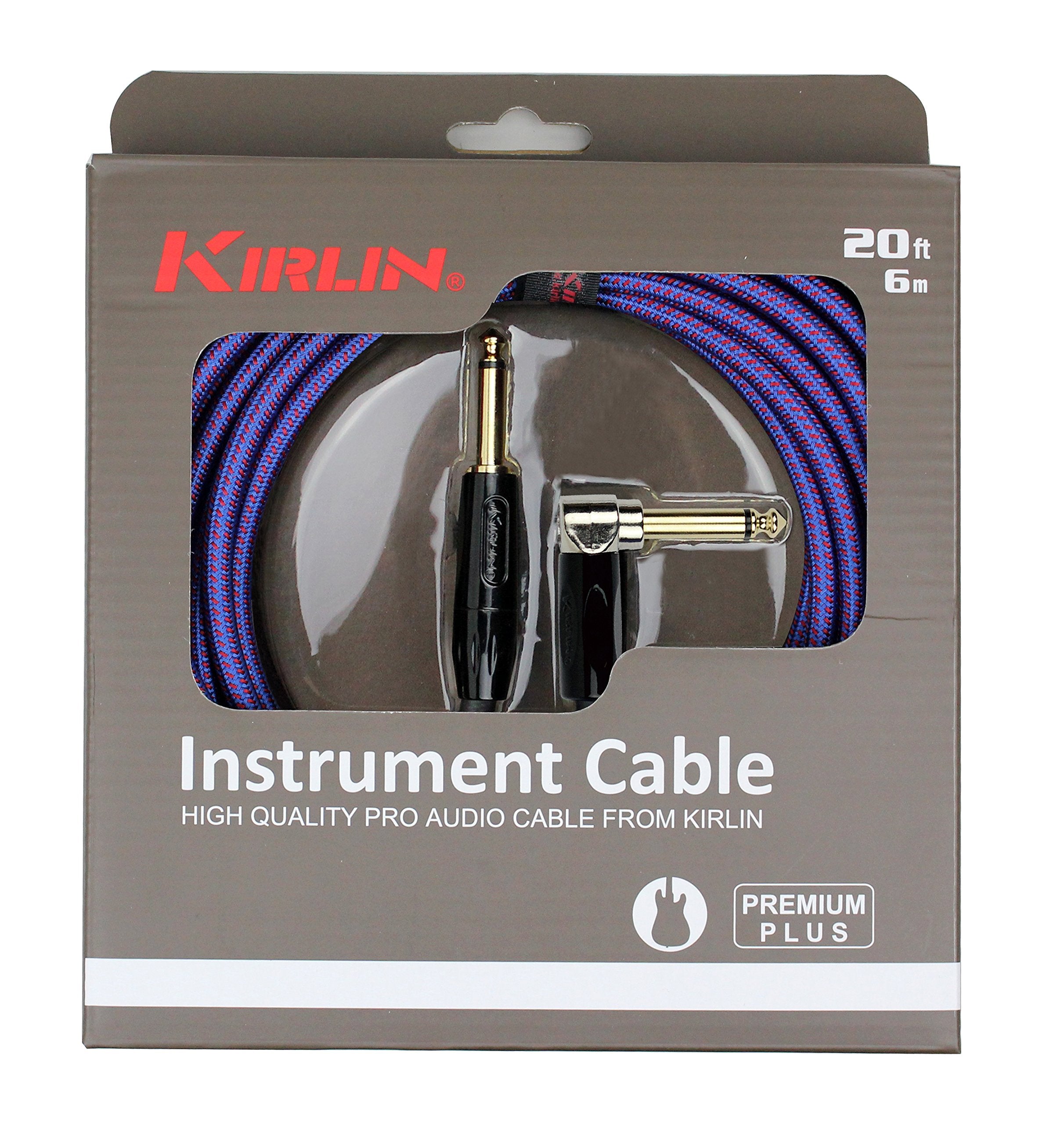 Kirlin Cable Iwb 202Bfgl 20/Ro  20 Feet  Straight To Right Angle 1/4 Inch Plug Premium Plus Instrument Cable, Royal Blue Tweed W