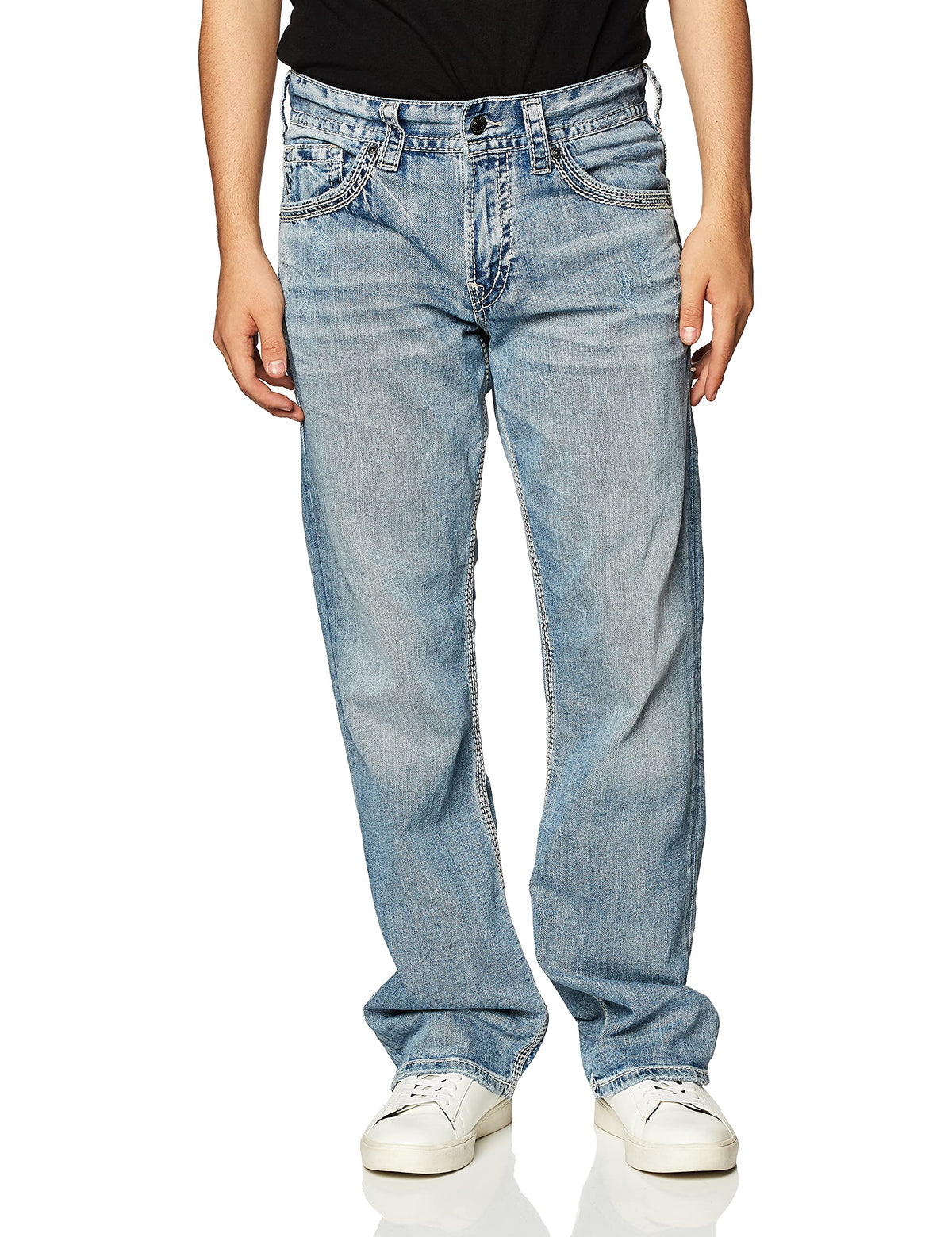 Silver Jeans Co Mens Gordie Loose Fit Straight Leg Jeans, Light Indigo, 32W X 30L