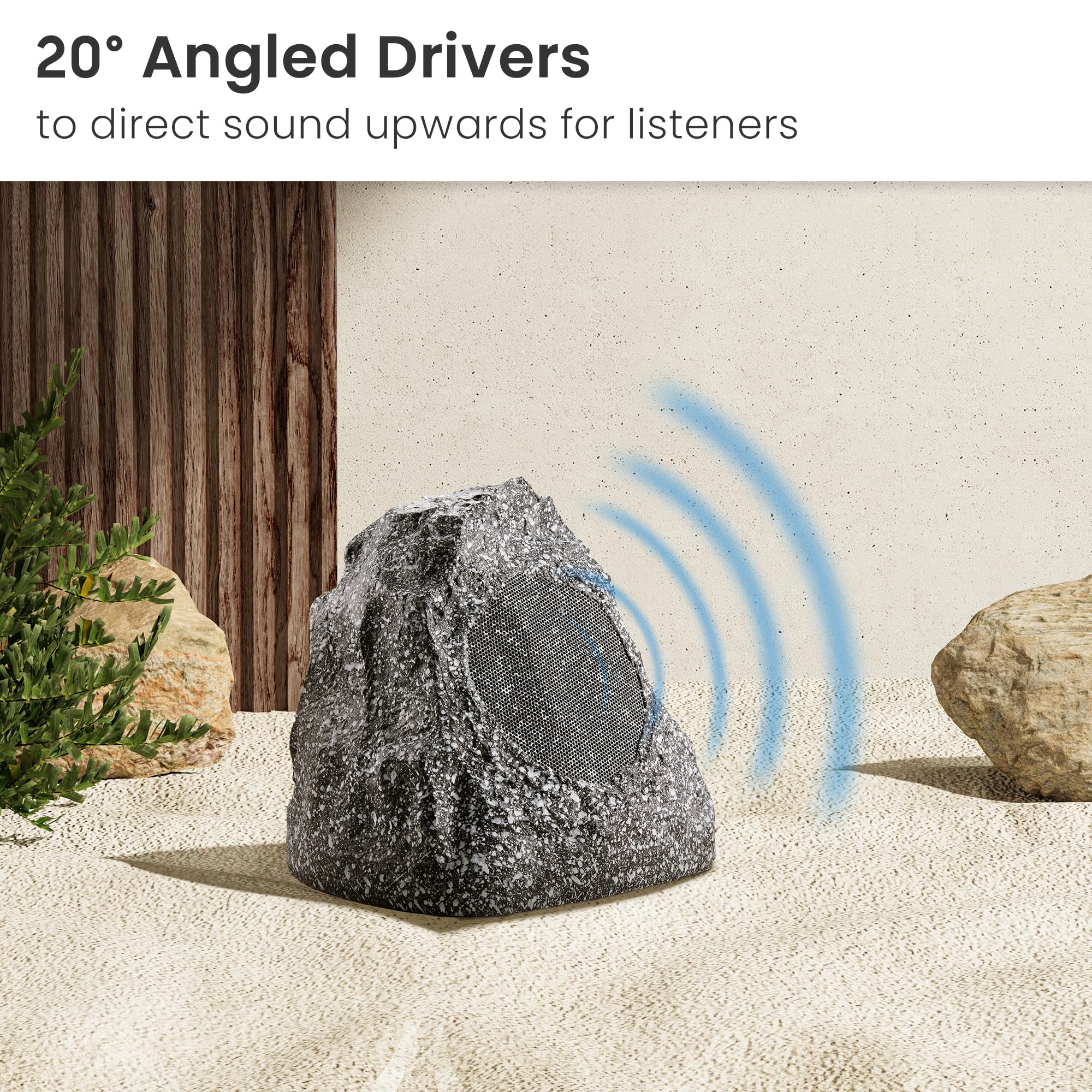 Theater Solutions 2R4G Outdoor Granite Rock 2 Speaker Set For Deck Pool Spa Patio Garden, 4.5-Inch, Granite Grey