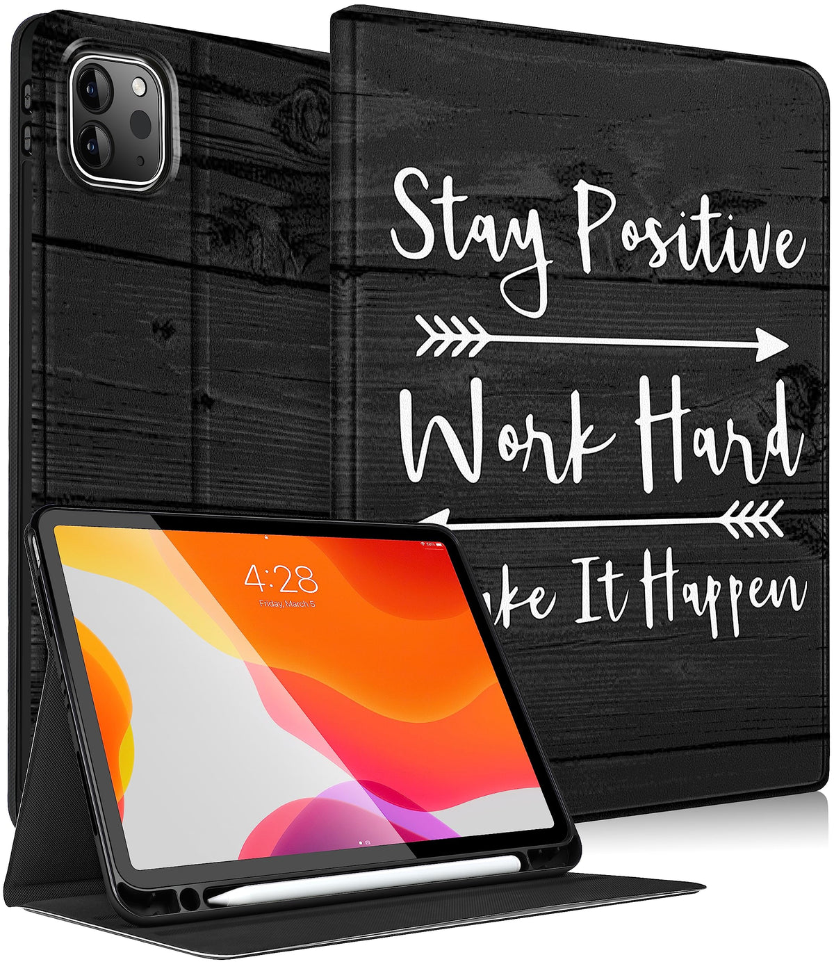 Uppuppy For Ipad Air 11 Inch Case, Air 5Th/4Th Generation 10.9, Pro 11'' Case Cute Kids Women Girls Folio Quote Black With Apple